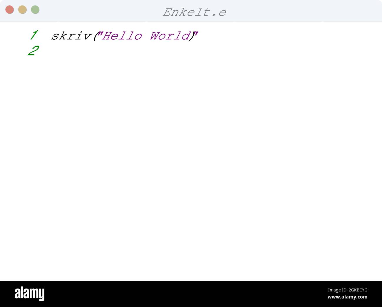 Enkelt language Hello World program sample in editor window ...