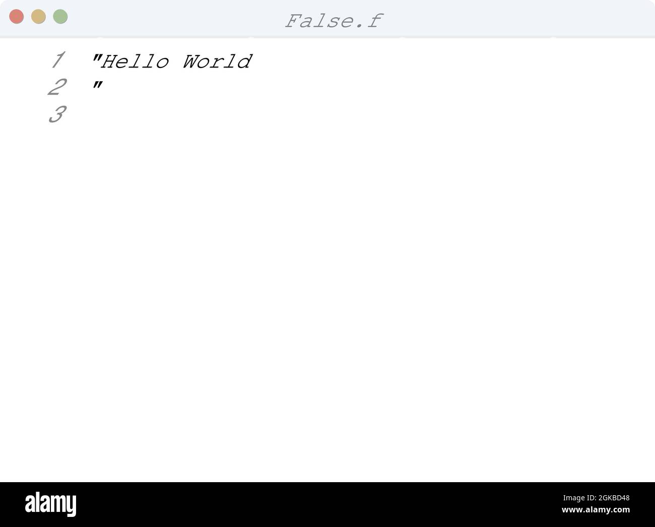False language Hello World program sample in editor window illustration ...