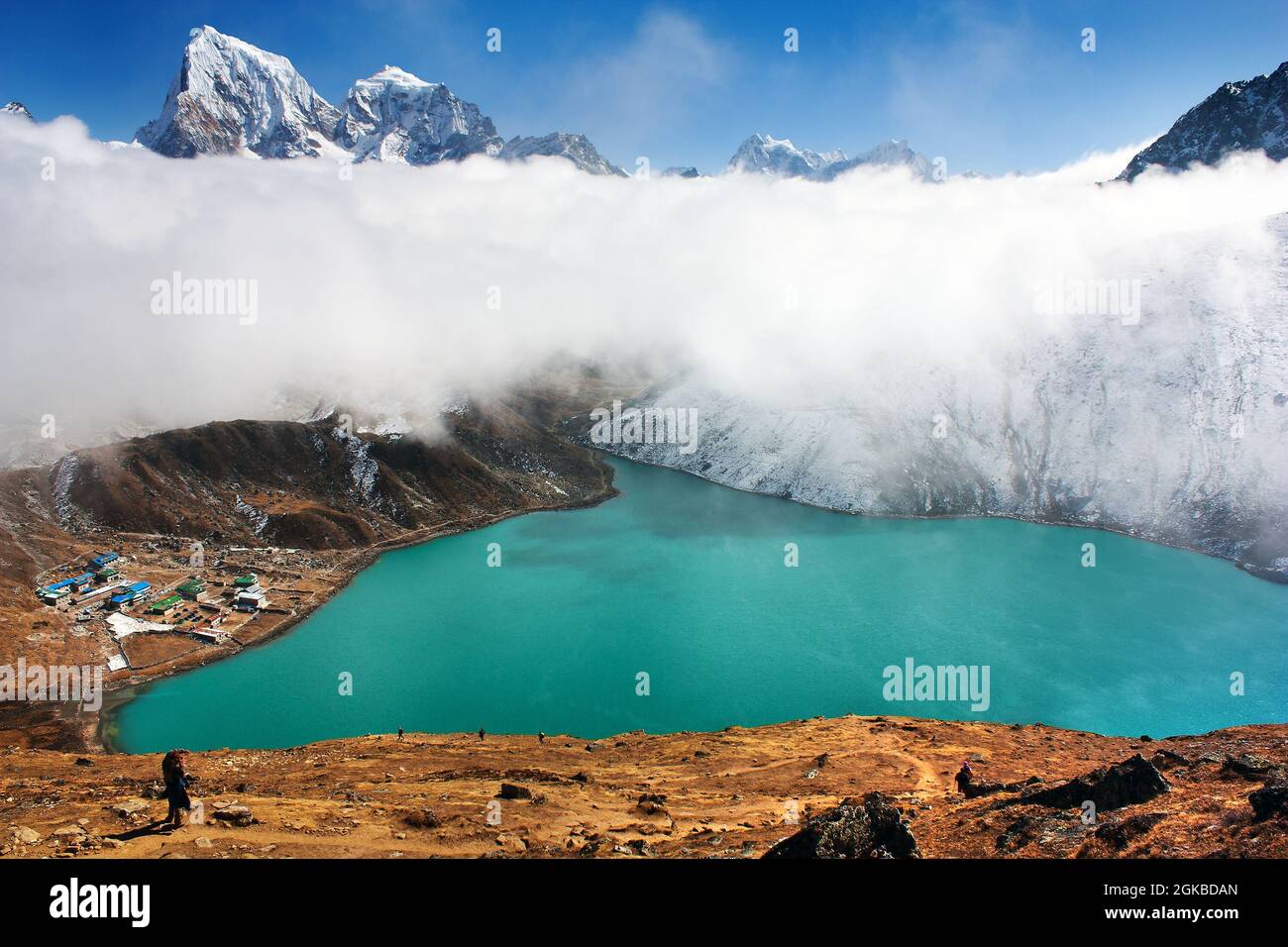 dudh pokhari lake, gokyo, Arakam tse peak and chola tse peak - nepal Stock Photo