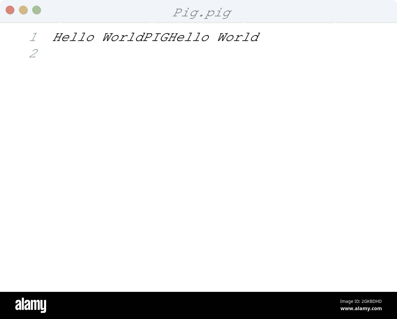 Pig language Hello World program sample in editor window illustration ...