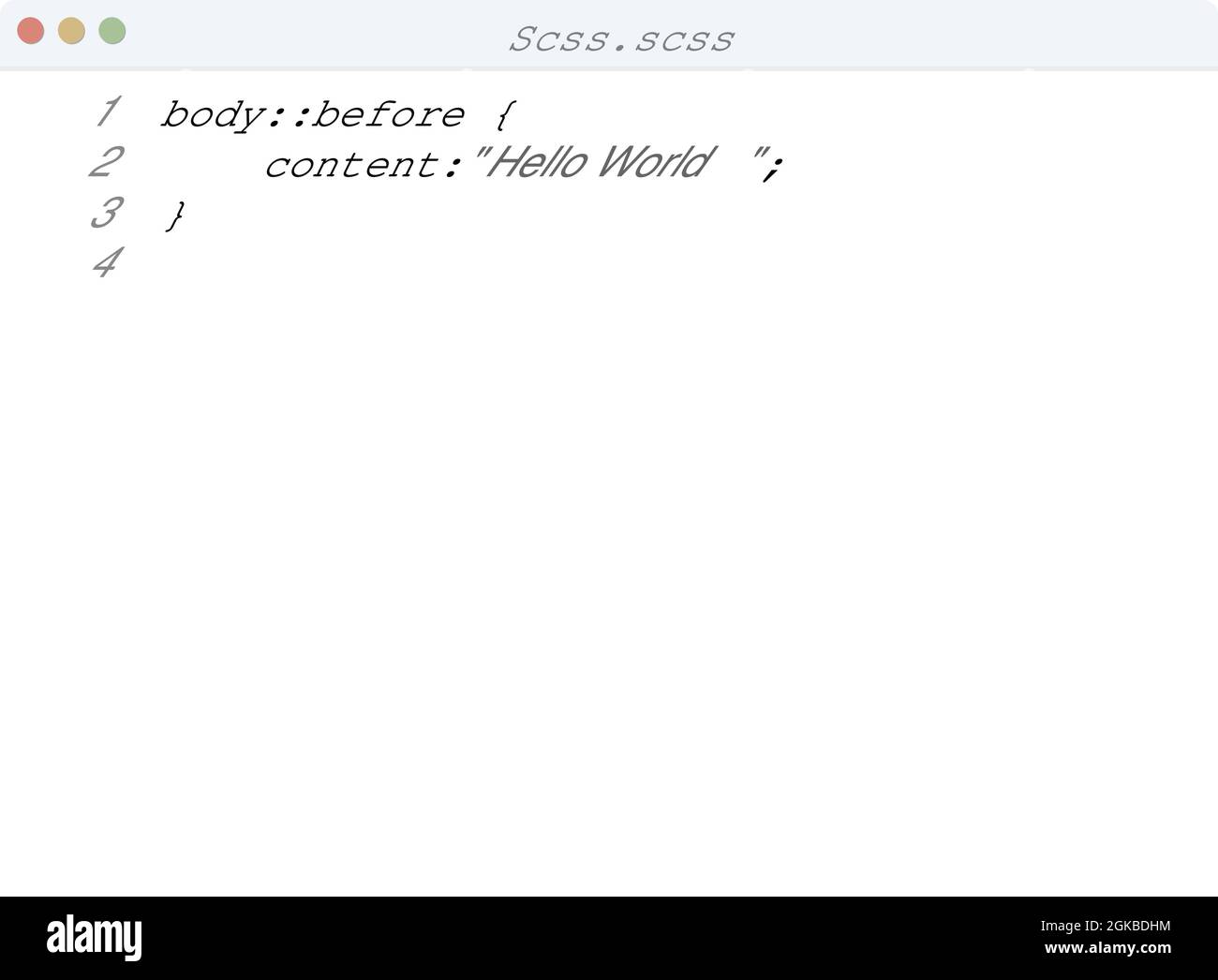 Scss language Hello World program sample in editor window illustration ...