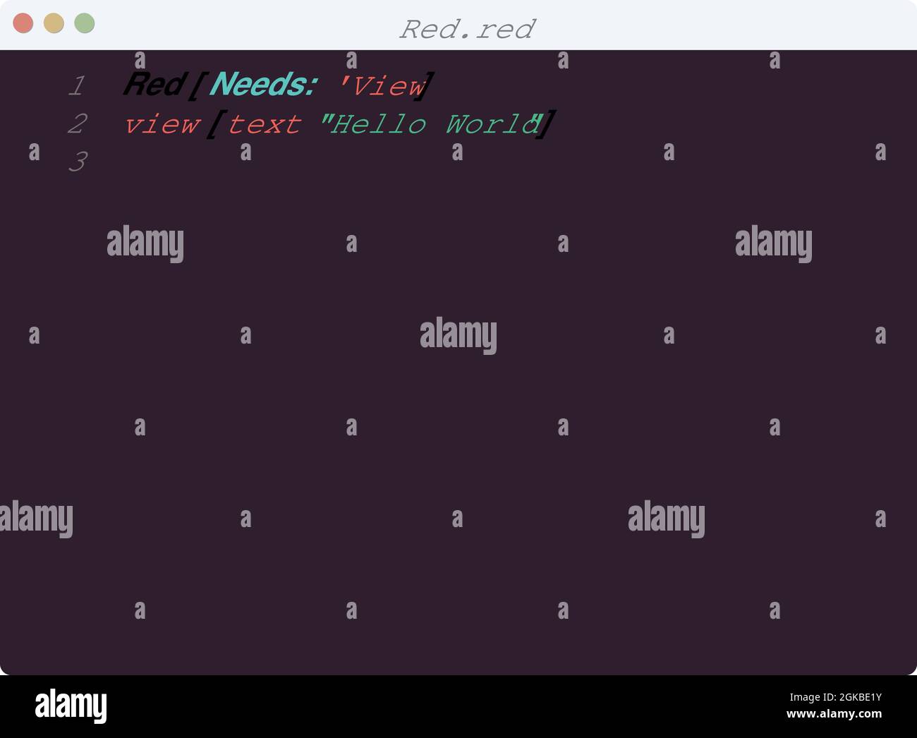 Red language Hello World program sample in editor window illustration ...
