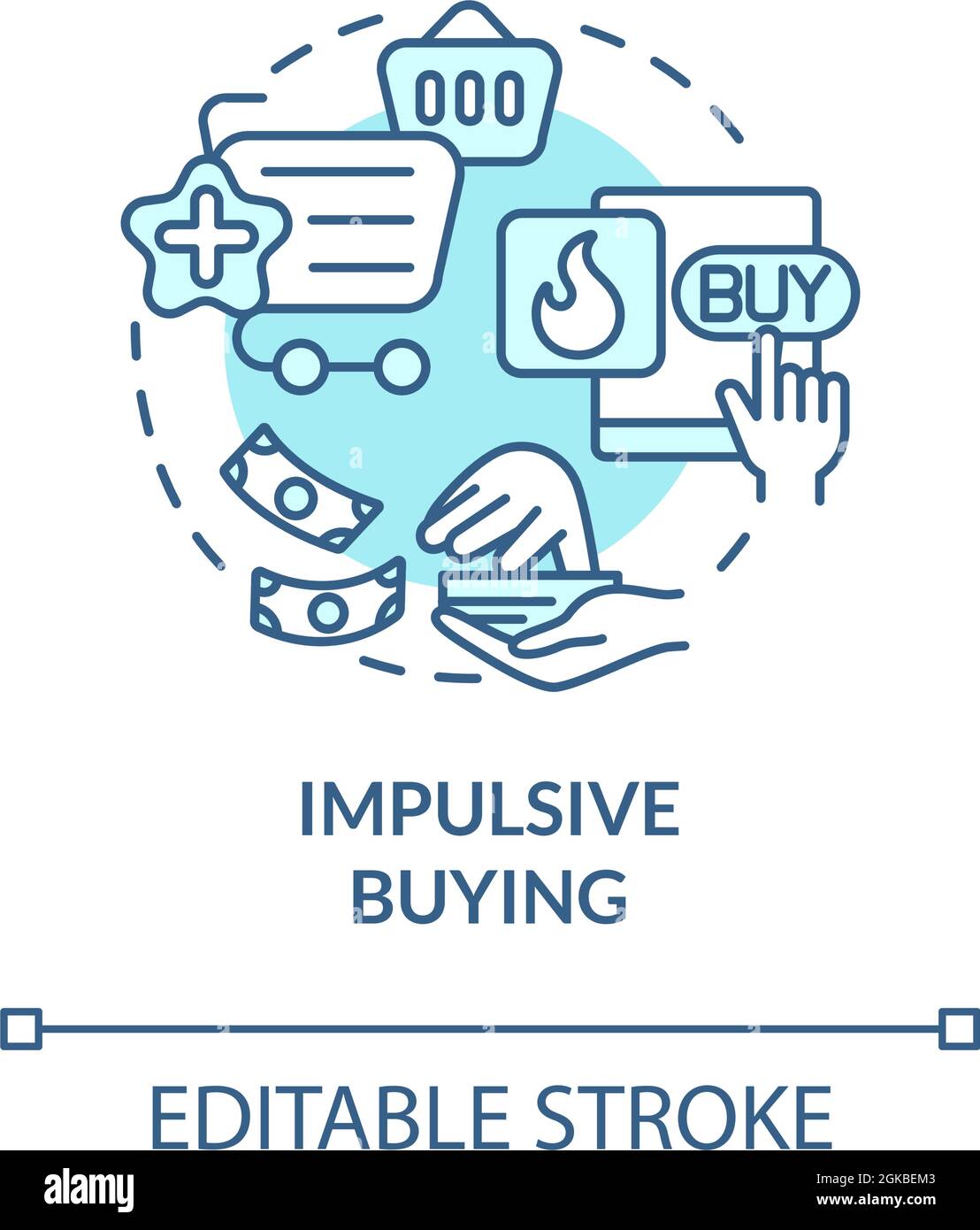 Impulsive buying blue concept icon Stock Vector