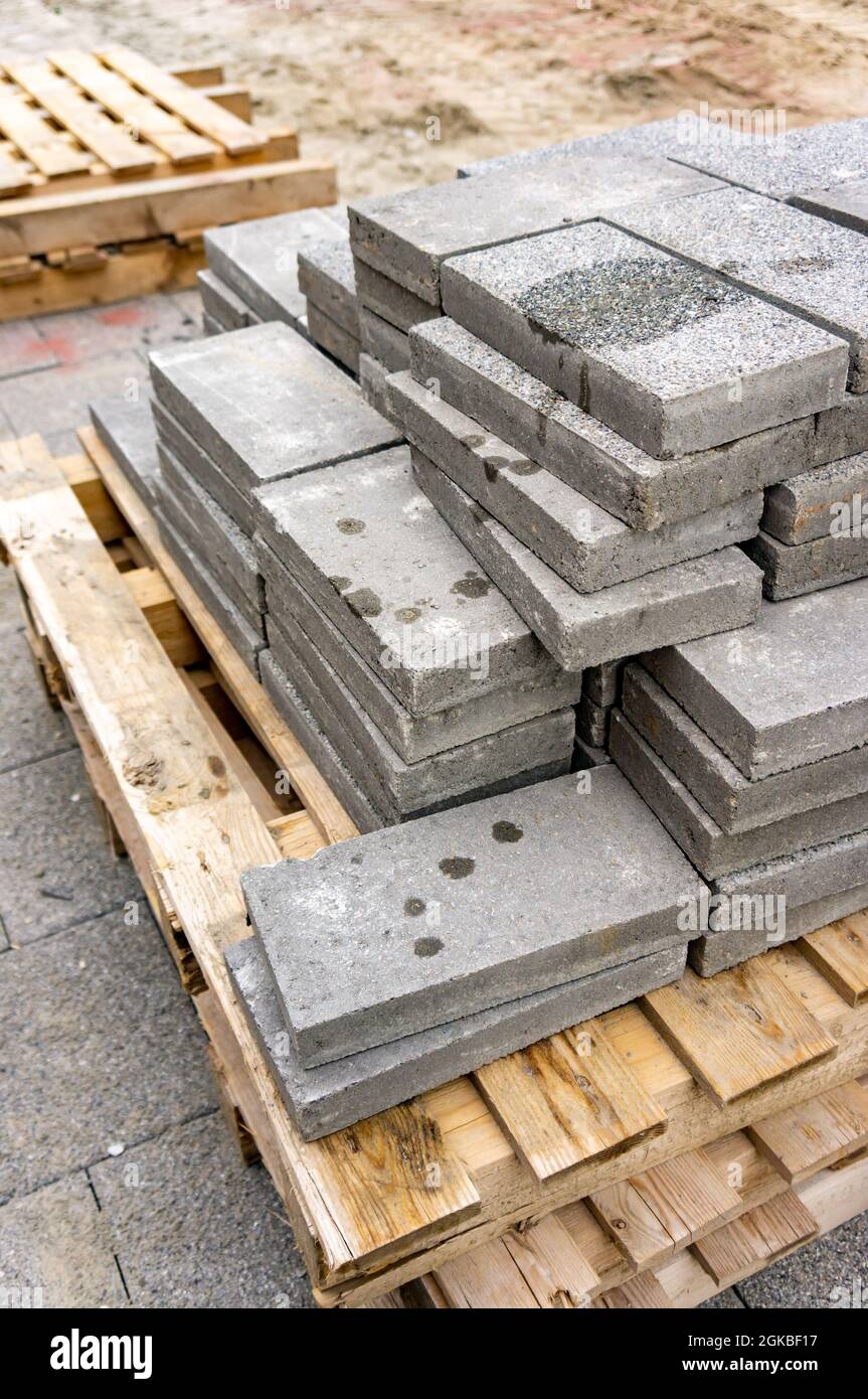 Stacked street tiles on a pallet Stock Photo - Alamy