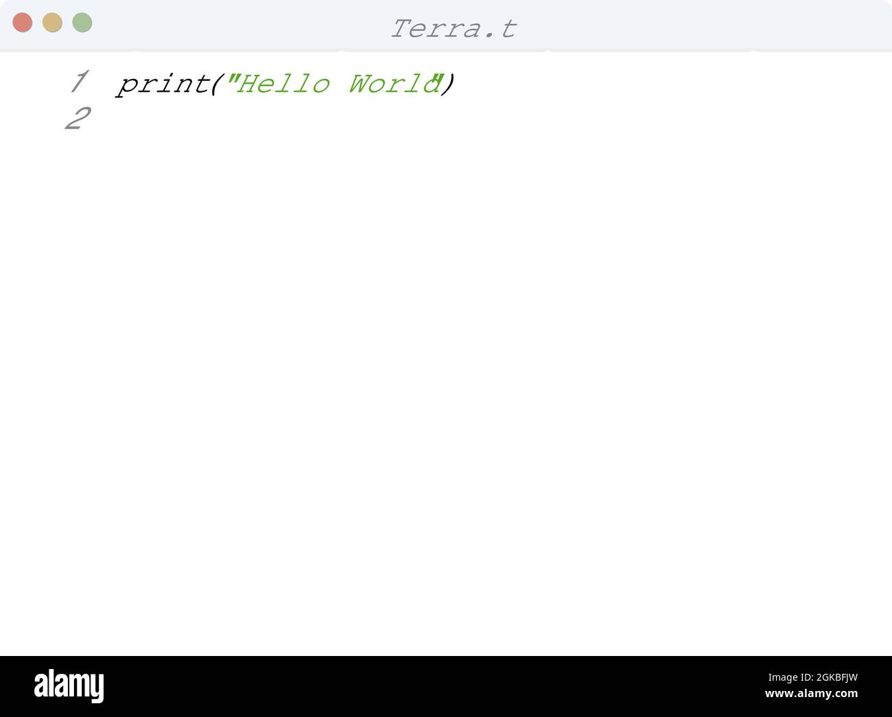 Terra language Hello World program sample in editor window illustration ...