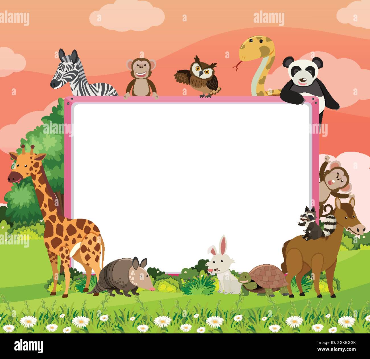 Empty banner with various wild animals in the forest illustration Stock ...