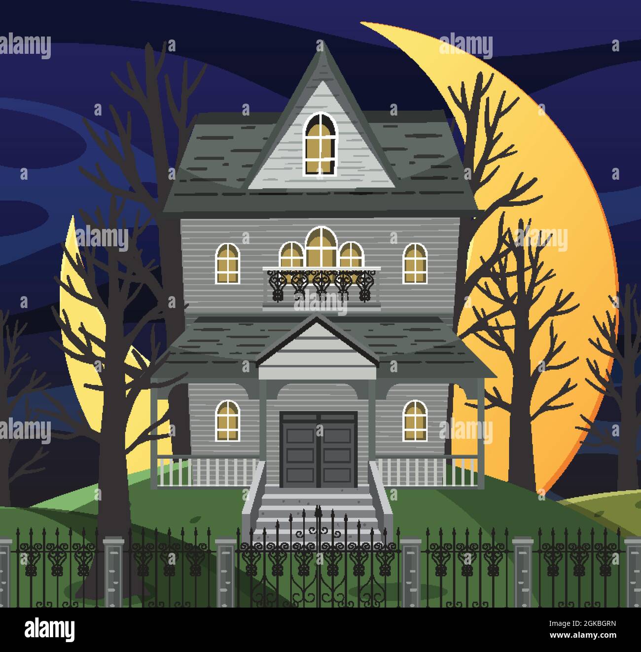 Haunted halloween mansion at night illustration Stock Vector Image ...