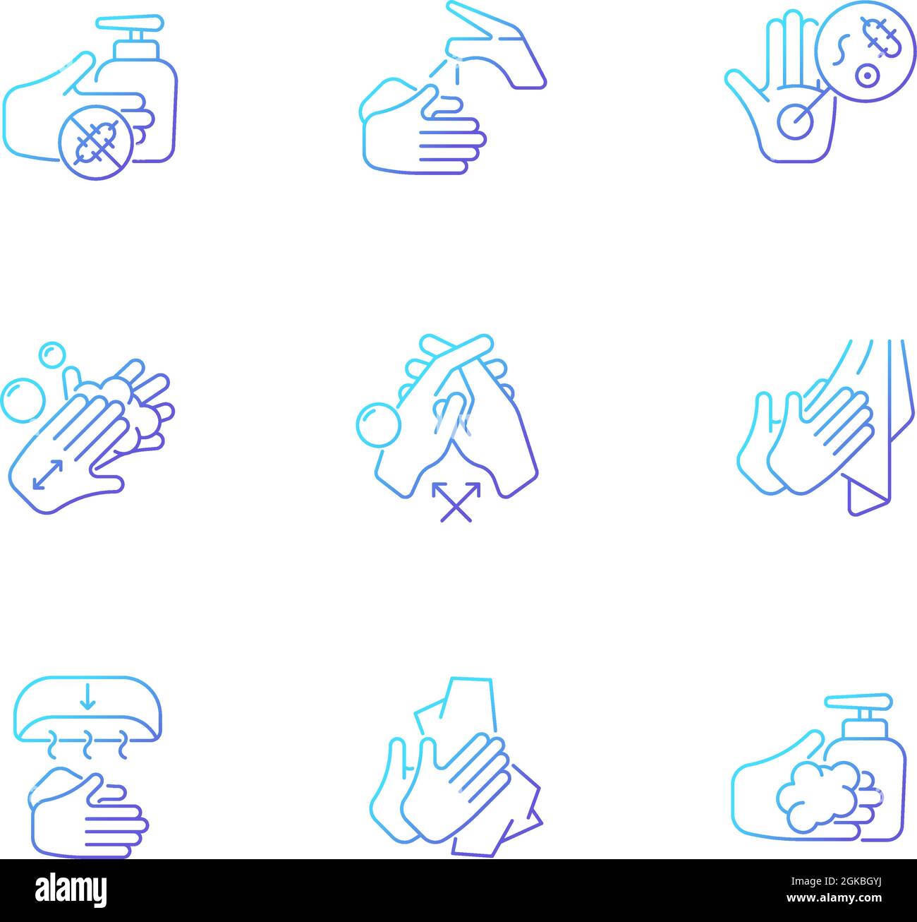 Hand washing steps gradient linear vector icons set Stock Vector Image ...