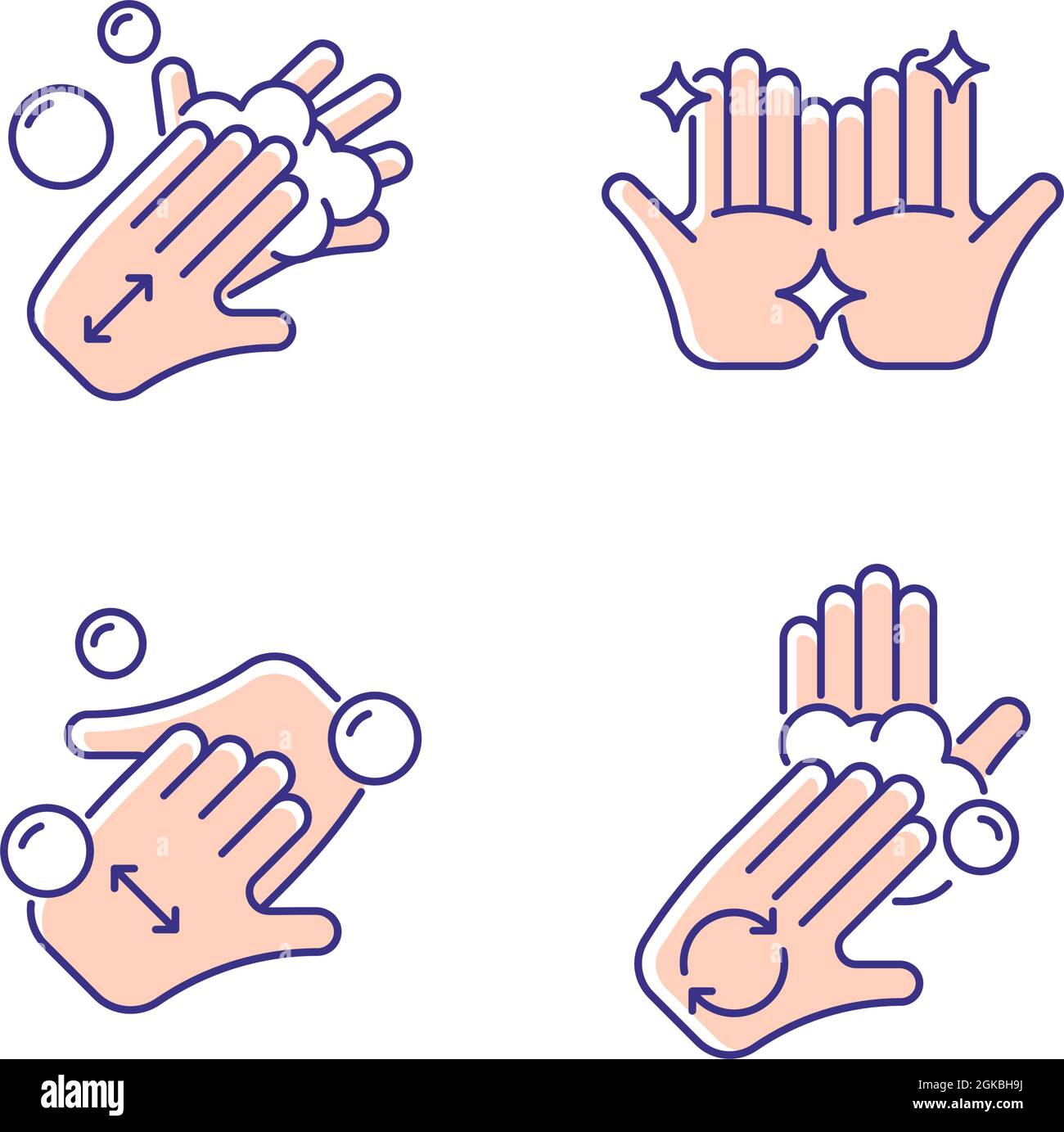 Washing hands instruction RGB color icons set Stock Vector