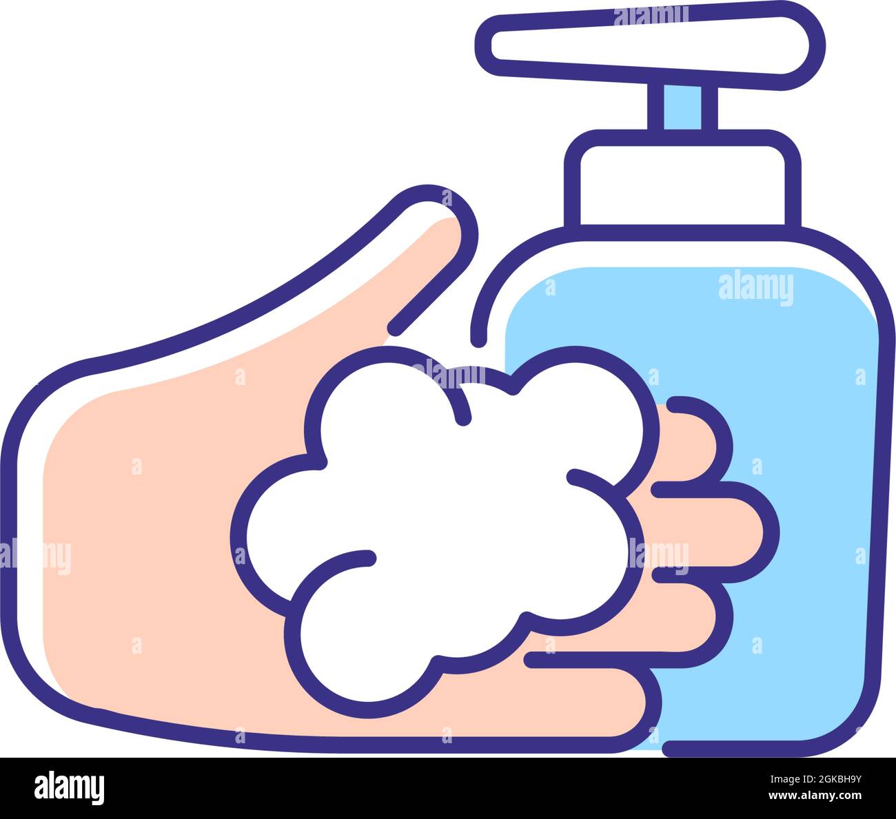 Washing with liquid soap RGB color icon Stock Vector