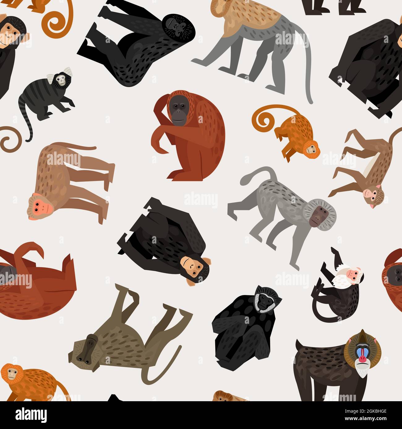 Seamless pattern with monkeys on gray background Stock Vector