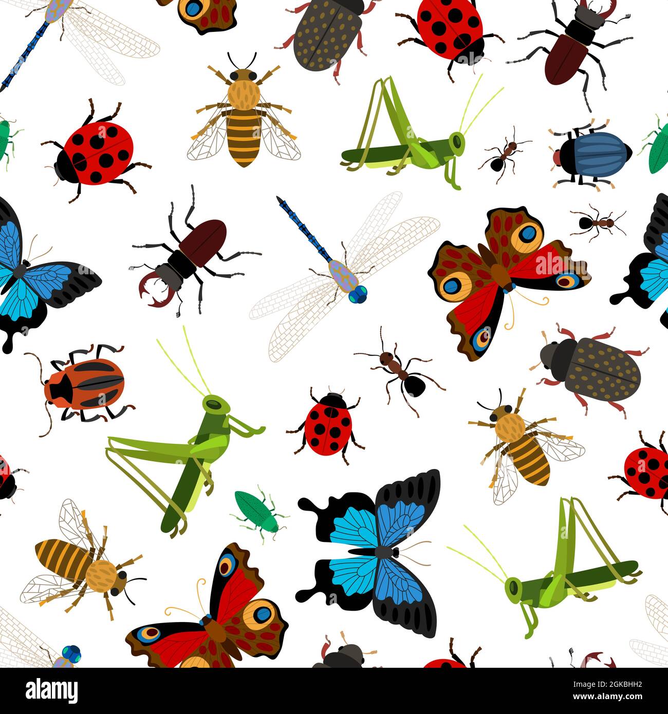 Seamless pattern with different insects Stock Vector