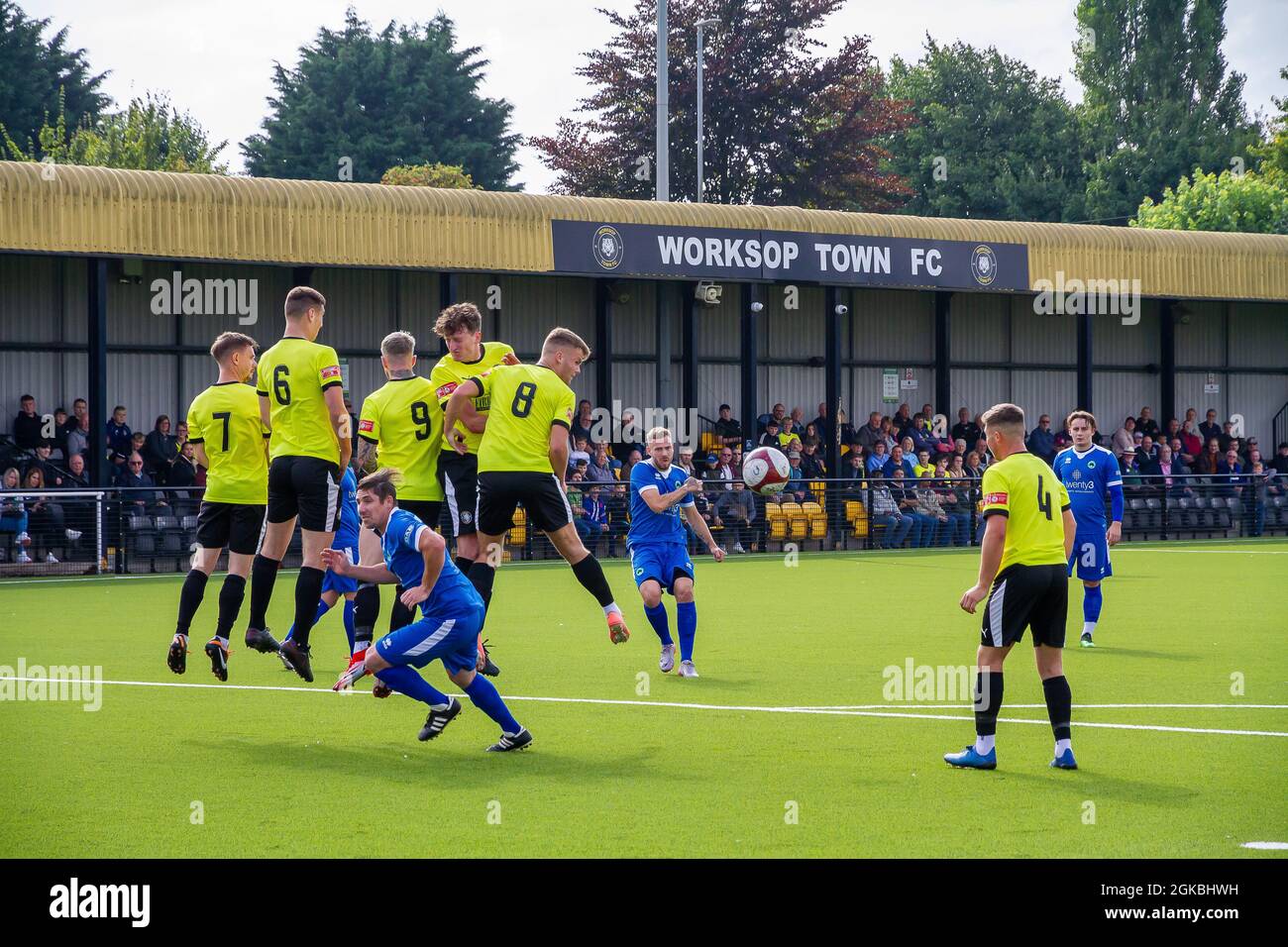 Worksop Town Football Club founded in 1861 worlds fourth oldest club playing Newport Pagnell Town in the 2021-21 FA Cup first qualifying round Stock Photo