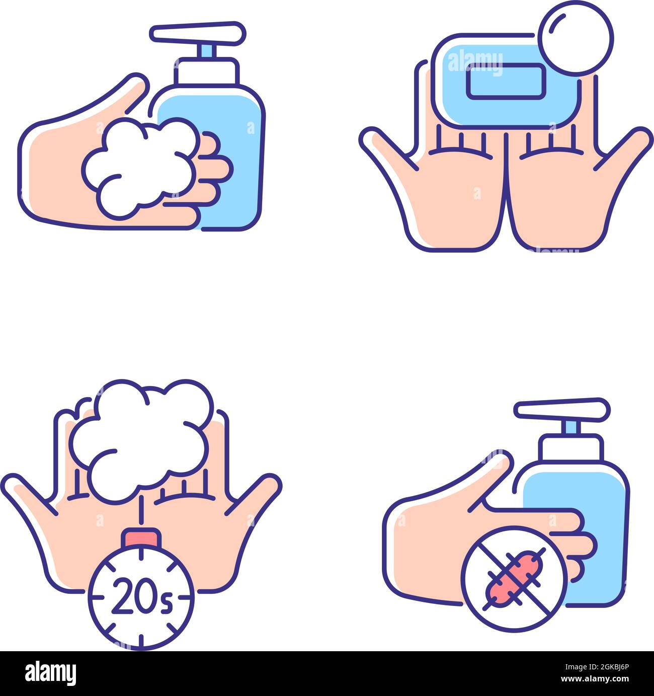 Hand hygiene RGB color icons set Stock Vector