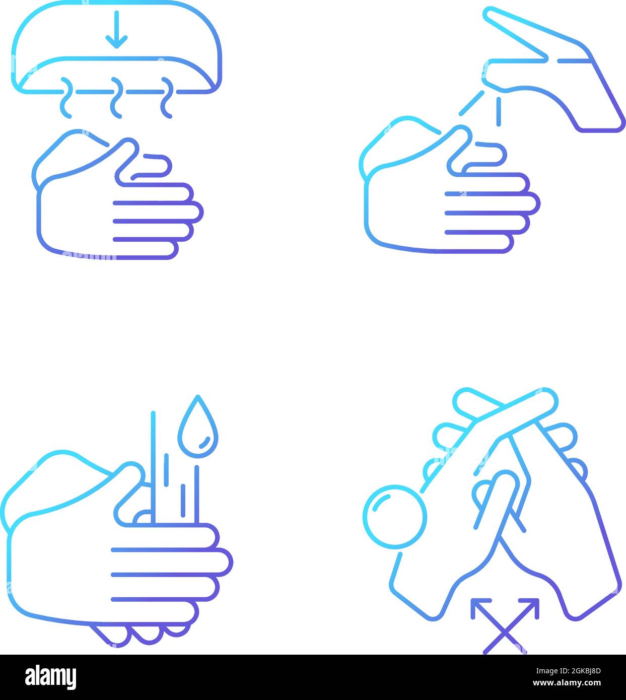 Proper handwashing gradient linear vector icons set Stock Vector