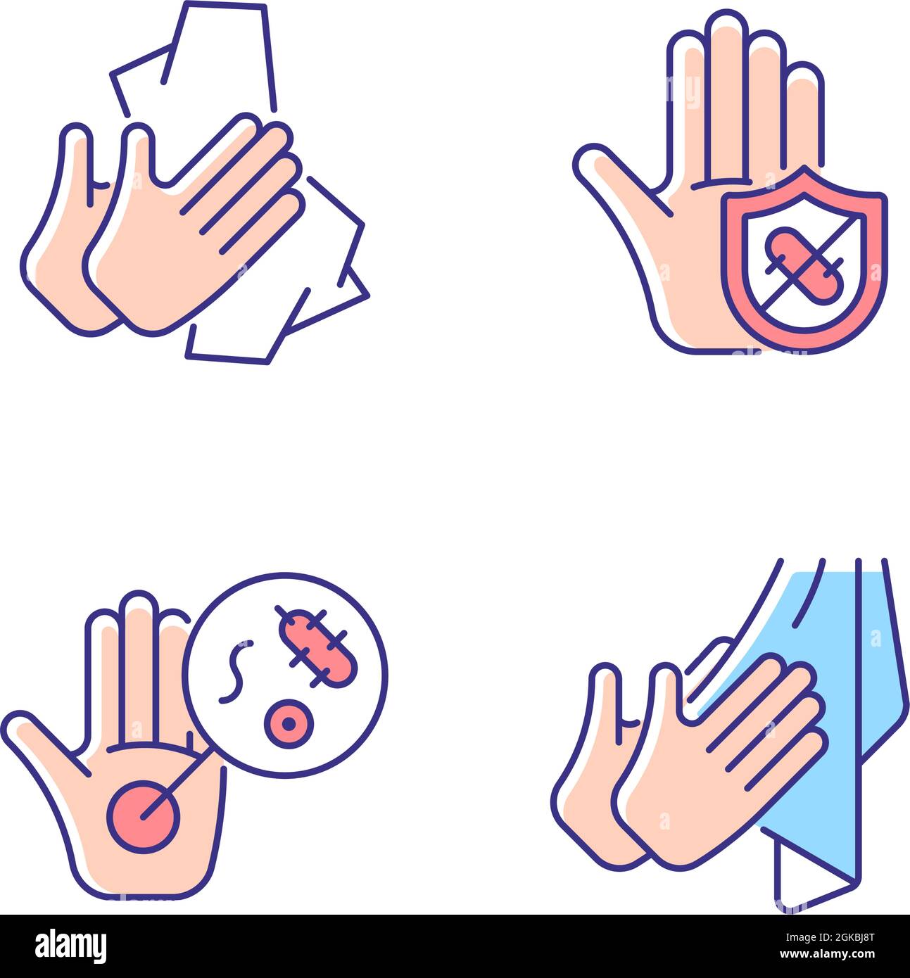 Infection prevention RGB color icons set Stock Vector