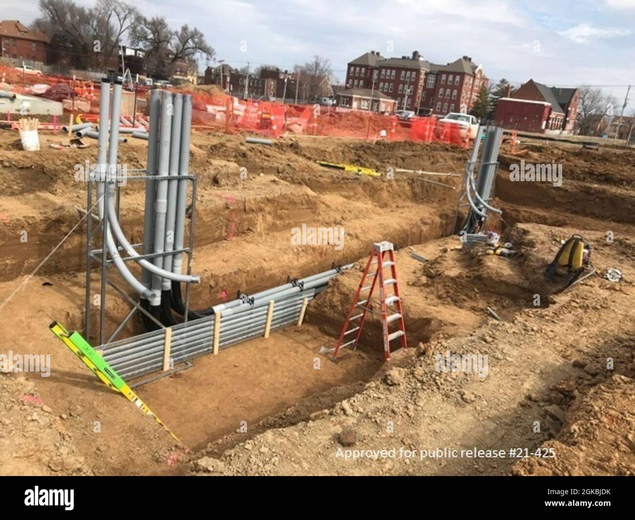 The conduit stub ups at the substation which are used to bring