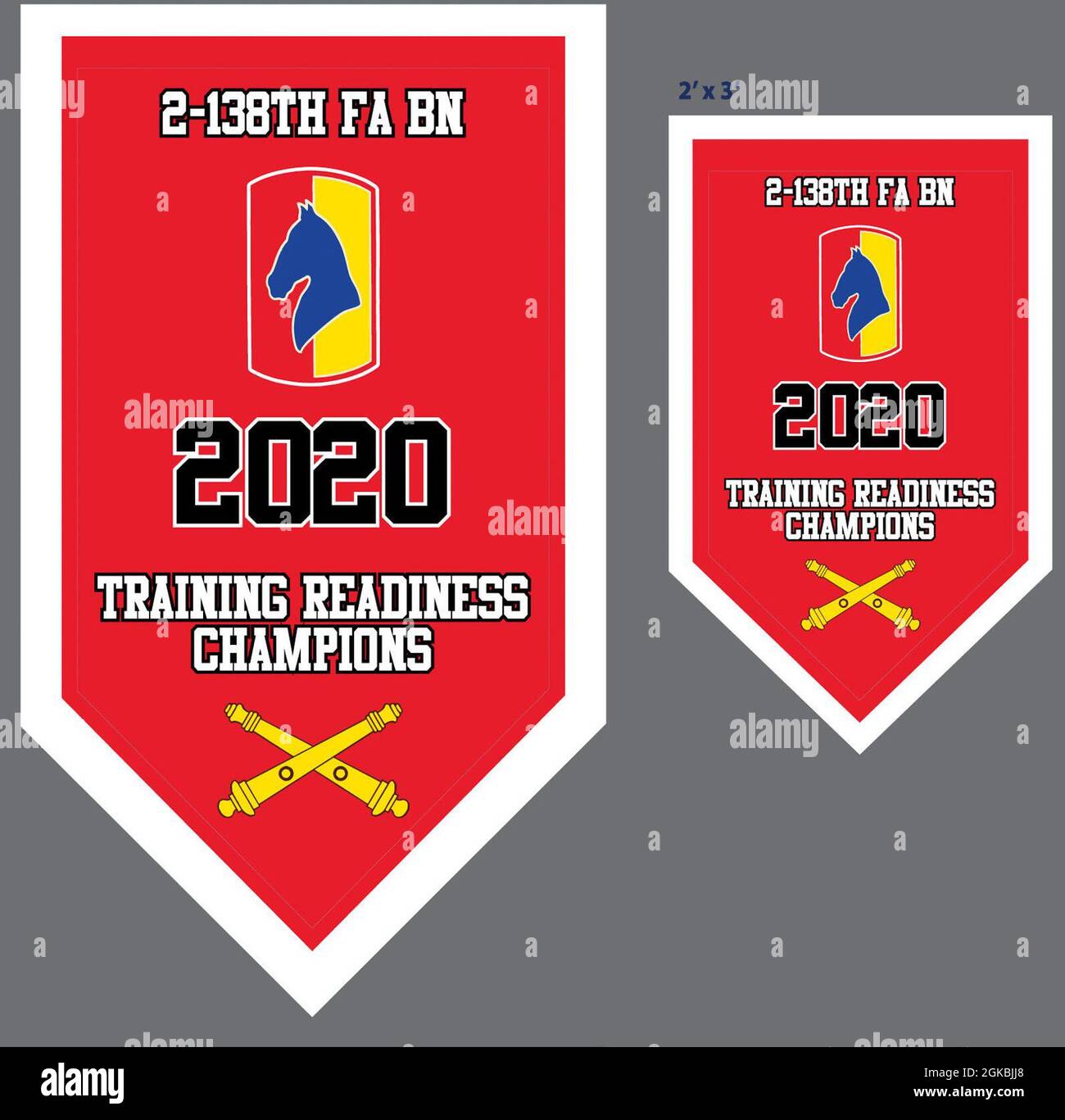 The banners that will be hung in the 2/138th Field Artillery Headquarters and Kentucky National Guard Headquarters. Stock Photo