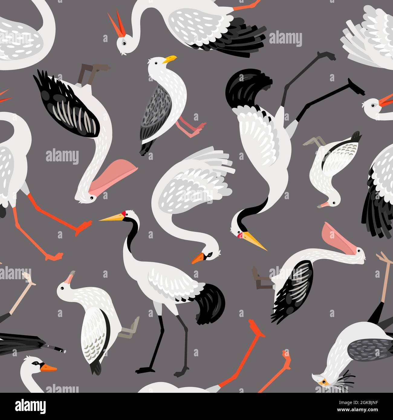 Seamless pattern with birds on gray background Stock Vector
