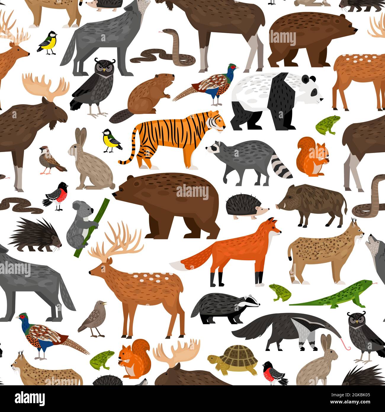 Seamless pattern with Forest wild animals on white background Stock Vector  Image & Art - Alamy