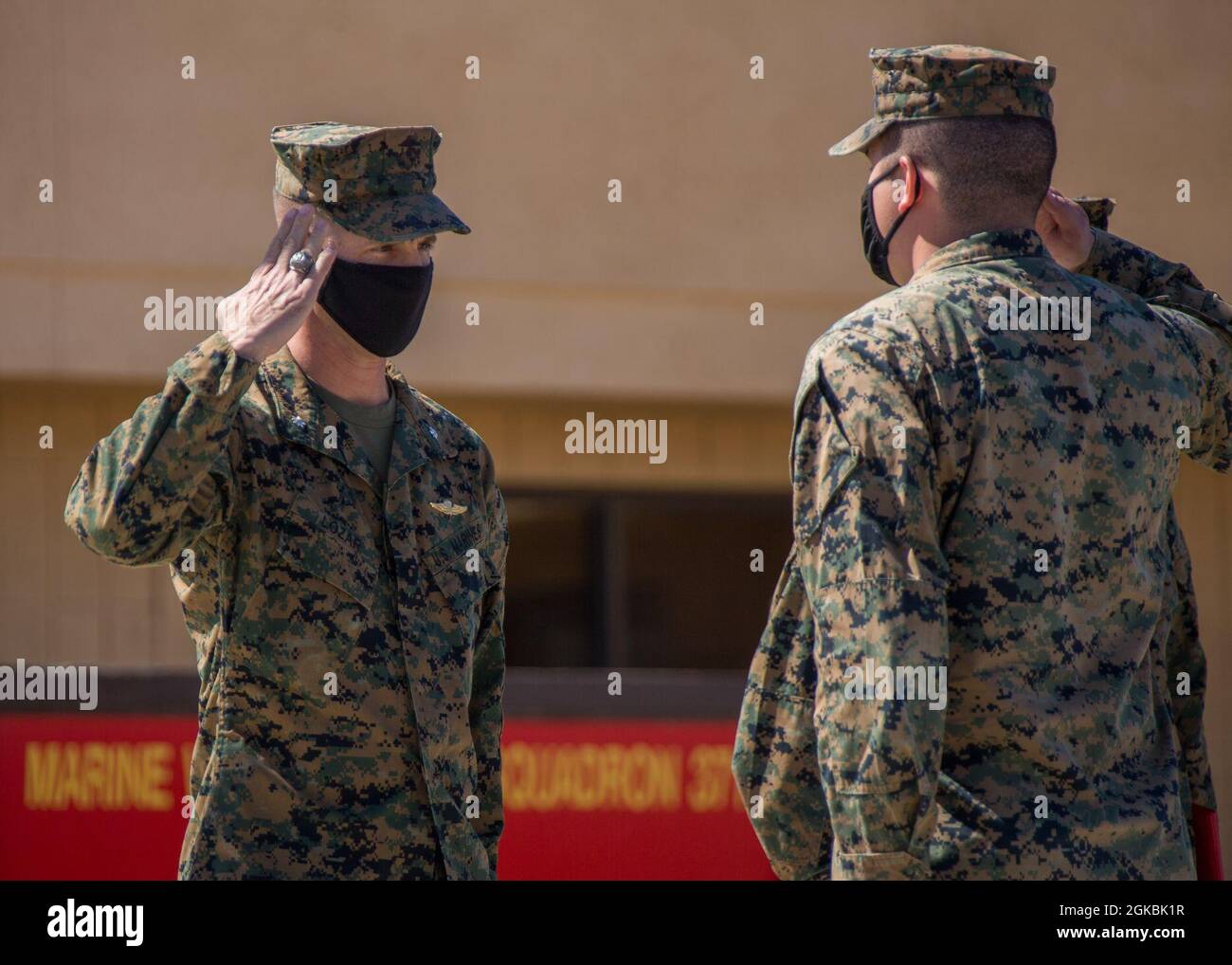 U.S. Navy Hospital Corpsman Third Class Randall Lambert reports in to receive a Navy and Marine Achievement Metal at Cannon Air Defense Complex in Yuma Ariz. Mar 5 2021. The Navy and Marine Achievement Medal is awarded for superior performance of a service member's duties. Stock Photo