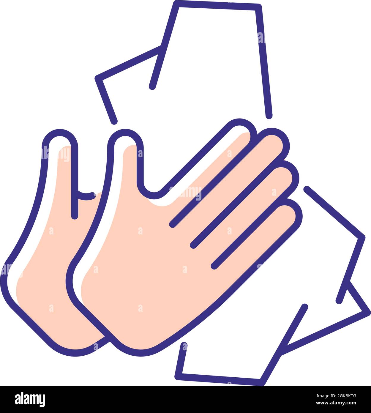 Dry hands with tissue RGB color icon Stock Vector