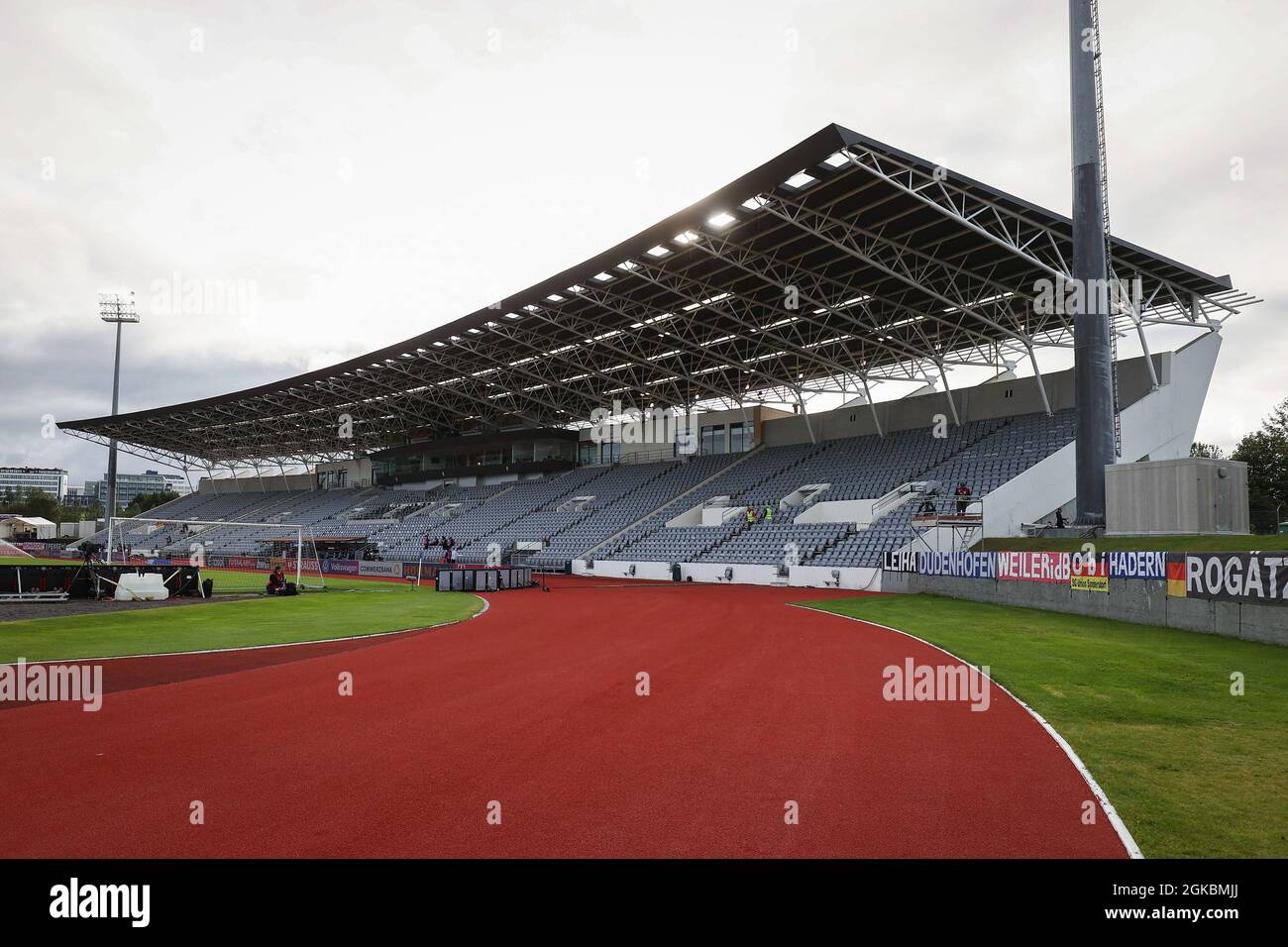 Reykjavik, Iceland. 08th Sep, 2021. Football: World Cup Qualification, Iceland - Germany, Group Stage, Group J, Matchday 6 at Laugardalsvöllur Stadium. View of the main stand in the stadium before the match. Credit: Christian Charisius/dpa/Alamy Live News Stock Photo
