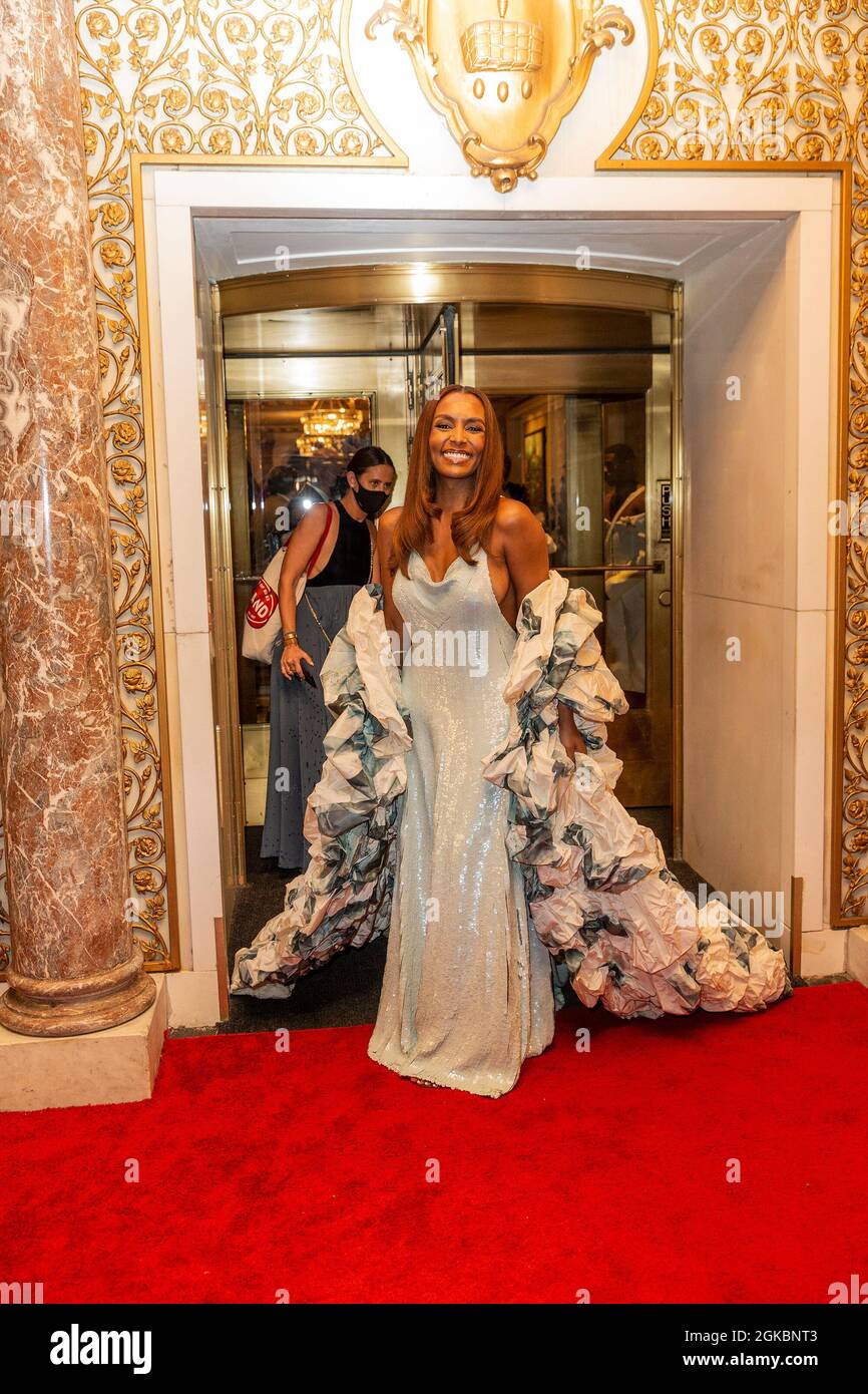 New York, United States. 12th Sep, 2021. Janet Mock wearing dress by Valentino departs The Pierre Hotel for Met Gala Celebrating In America: A Lexicon Of Fashion. Credit: Pacific Press Media Production Corp./Alamy Live News Stock Photo