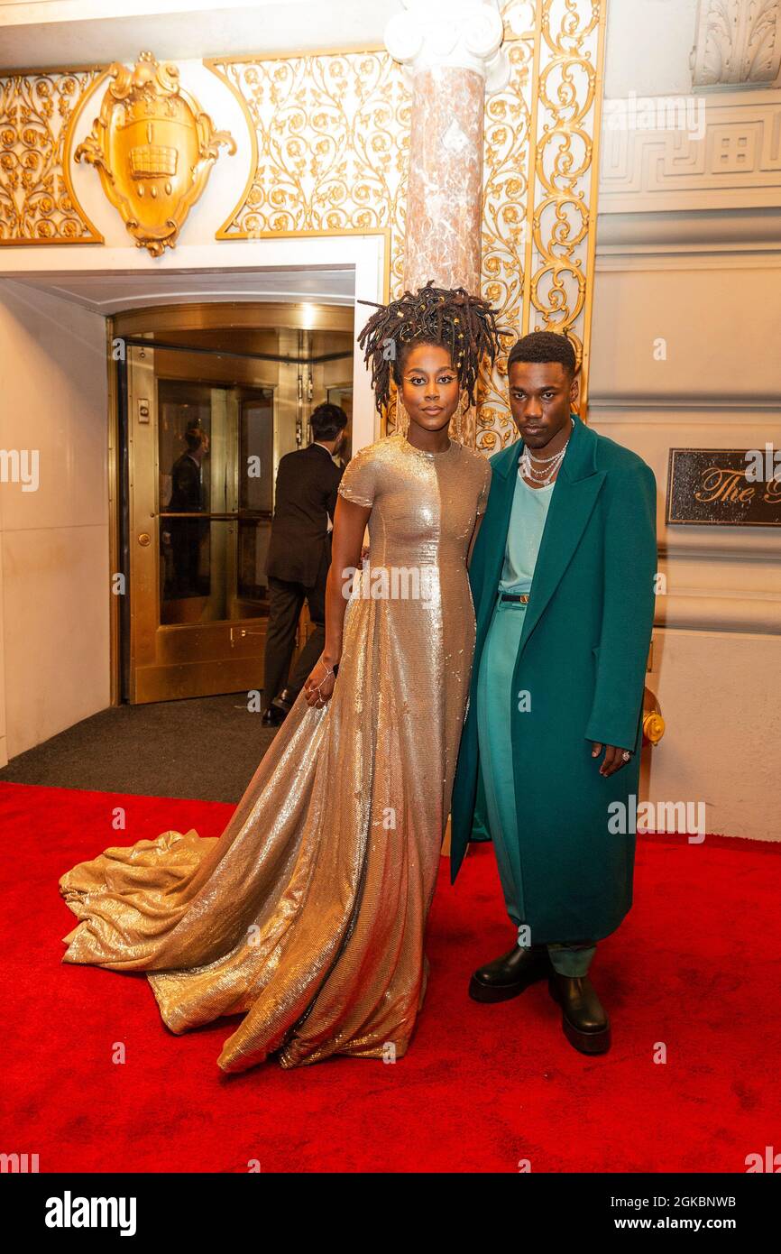 New York, United States. 12th Sep, 2021. Tomi Adeyemi, Giveon wearing Valentino dresses depart The Pierre Hotel for the 2021 Met Gala Celebrating In America: A Lexicon Of Fashion Credit: Pacific Press Media Production Corp./Alamy Live News Stock Photo