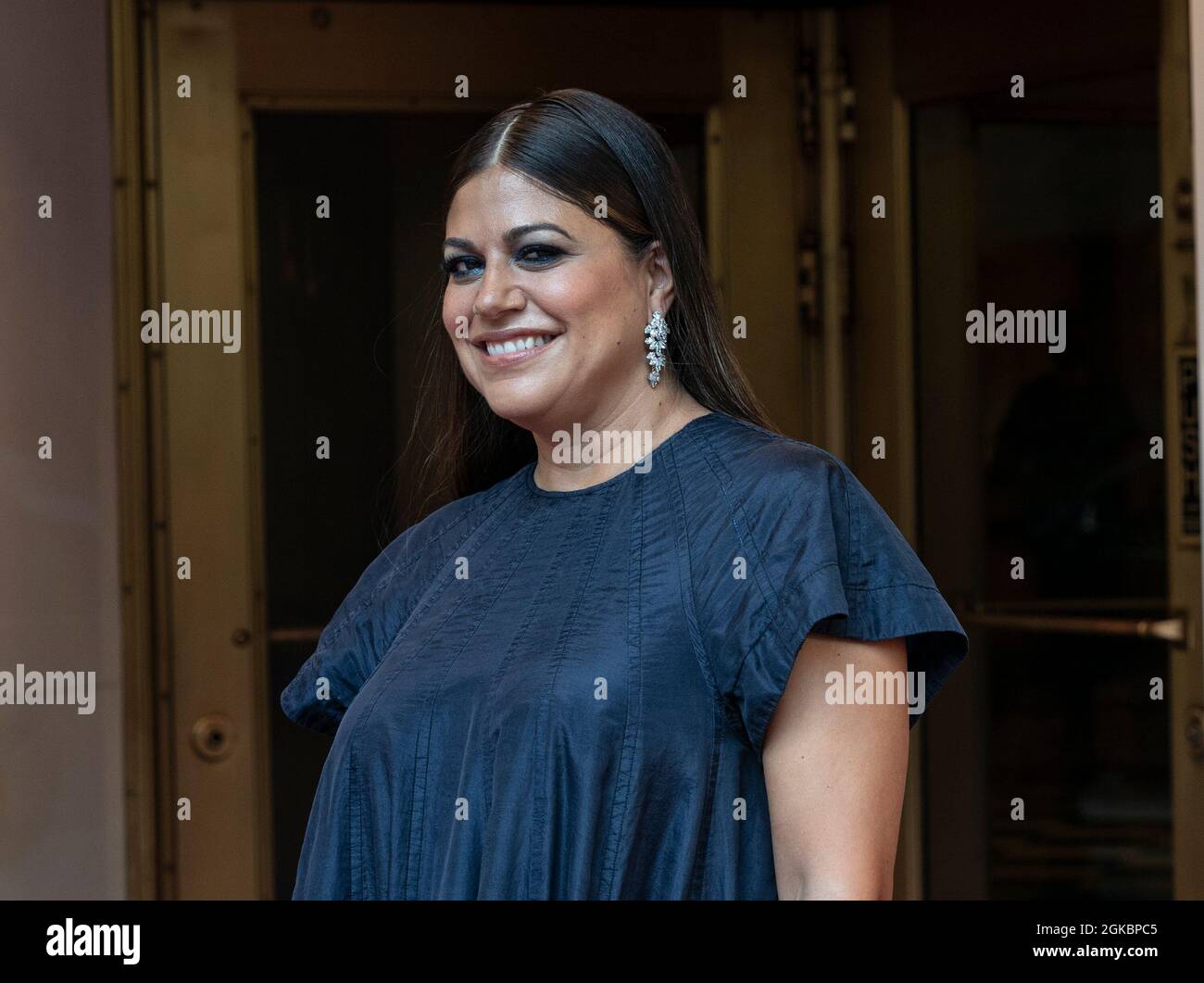 New York, United States. 13th Sep, 2021. Mindy Kaling wearing dress by Tory  Burch departs The Pierre Hotel for Met Gala Celebrating In America: A  Lexicon Of Fashion. (Photo by Lev Radin/Pacific