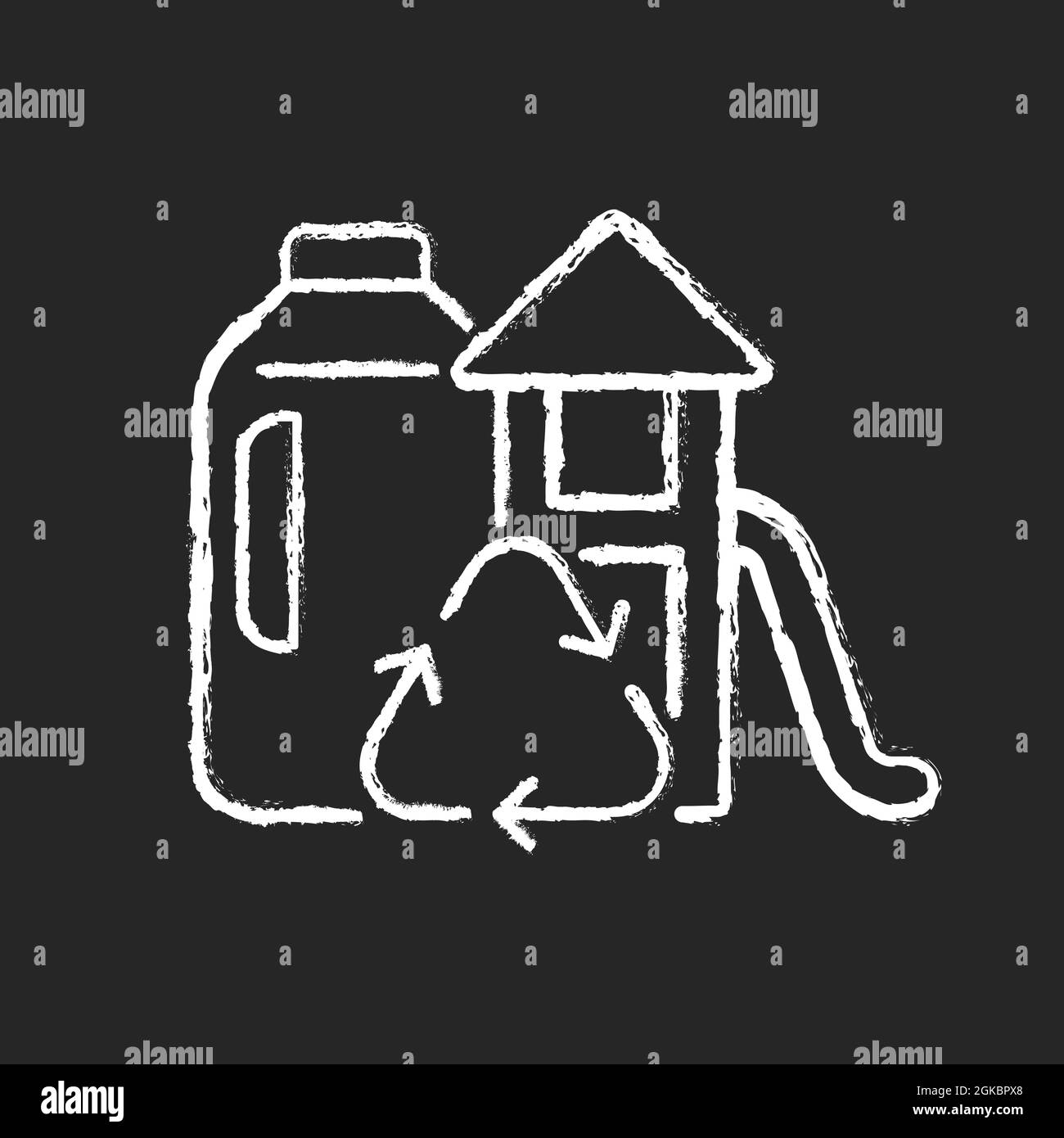 Playsets from plastic milk bottles chalk white icon on dark background Stock Vector