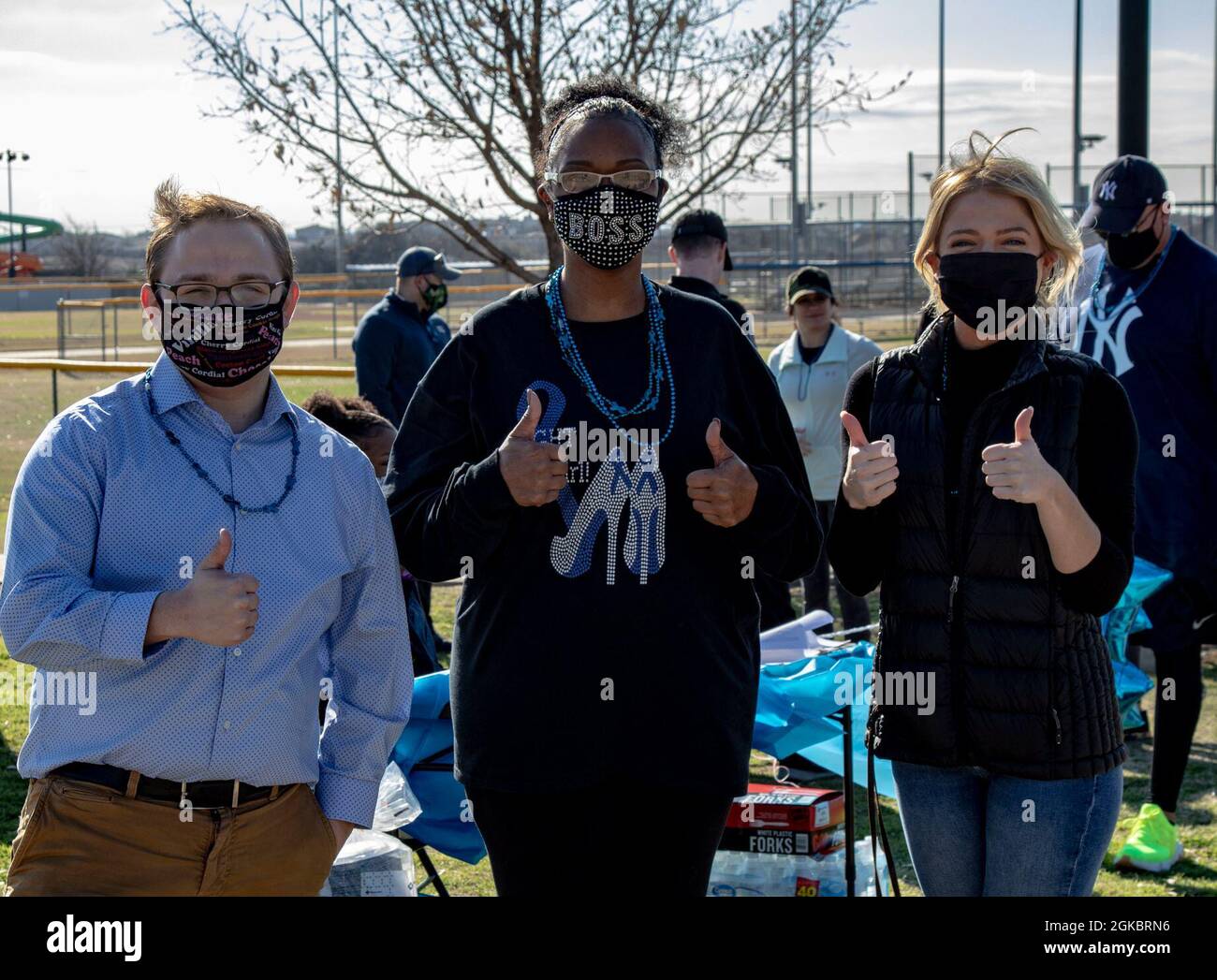 Left to Right] Multimedia journalist Alex Gibbs, KWTX, U.S. Army Soldier  Sgt. 1st Class Jewel Lott, 120th Infantry Brigade, Division West, and  Multimedia Journalist Paige Ellenberger, 25 News ABC, share a candid