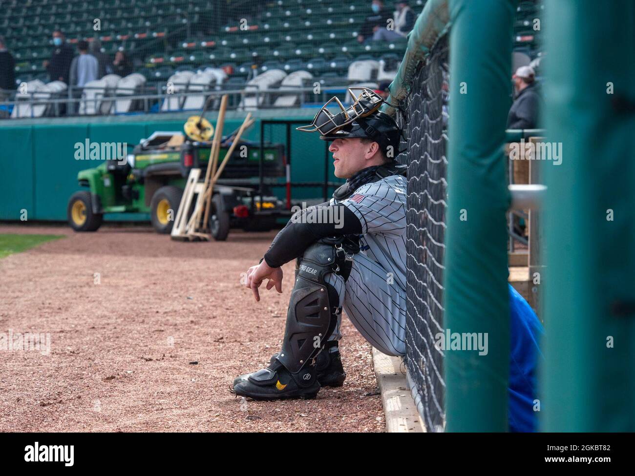 A member of the U.S. Air Force Academy observes teammates practicing