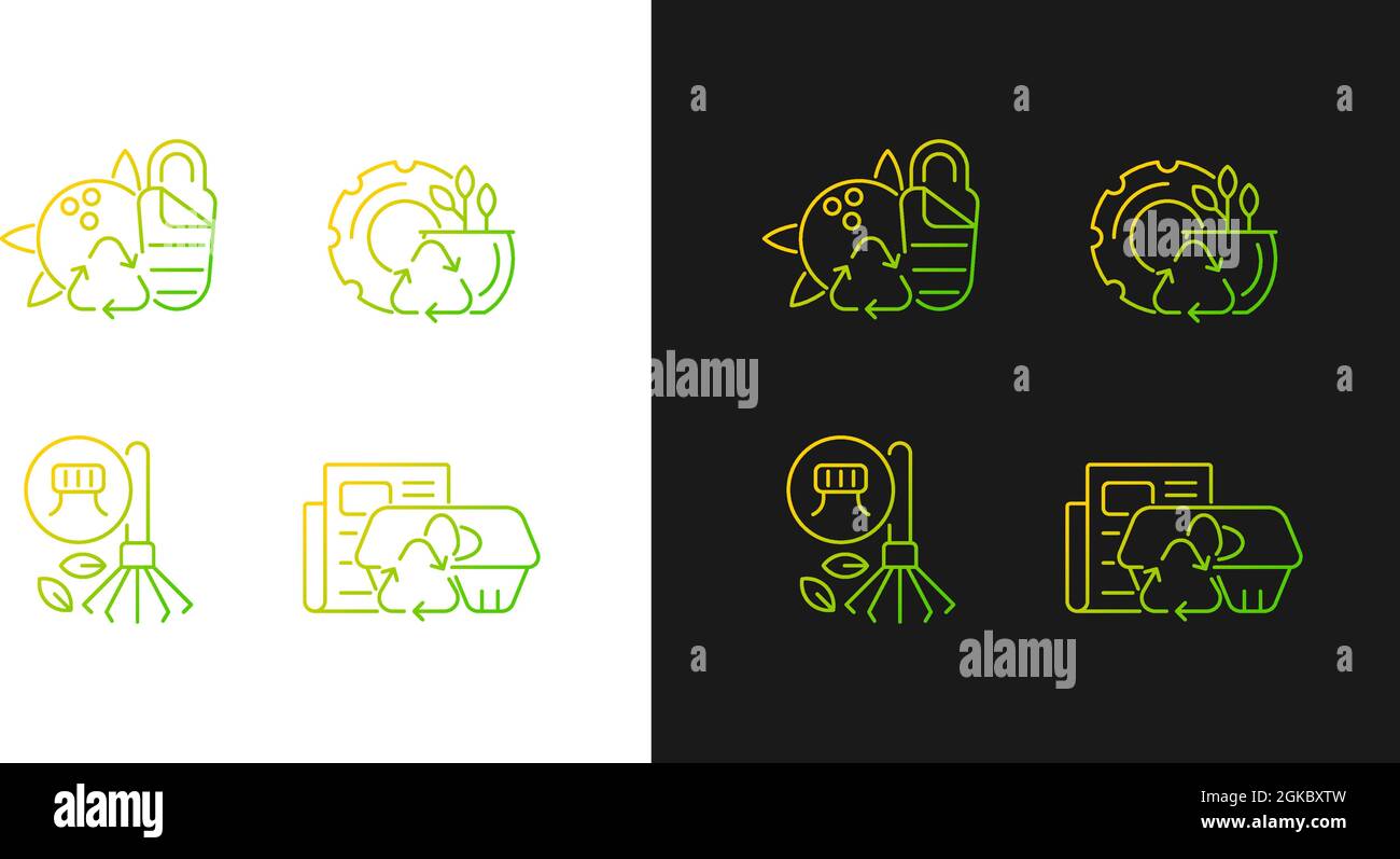 Processing recycled material gradient icons set for dark and light mode Stock Vector