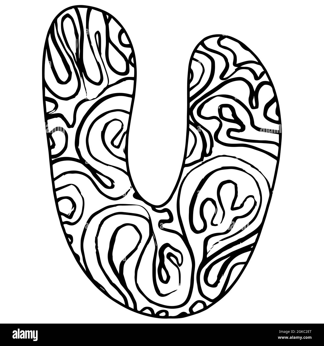 zentangle stylized alphabet letter u black white hand drawn doodle ethnic pattern african indian totem design adult antistress coloring page stock vector image art alamy