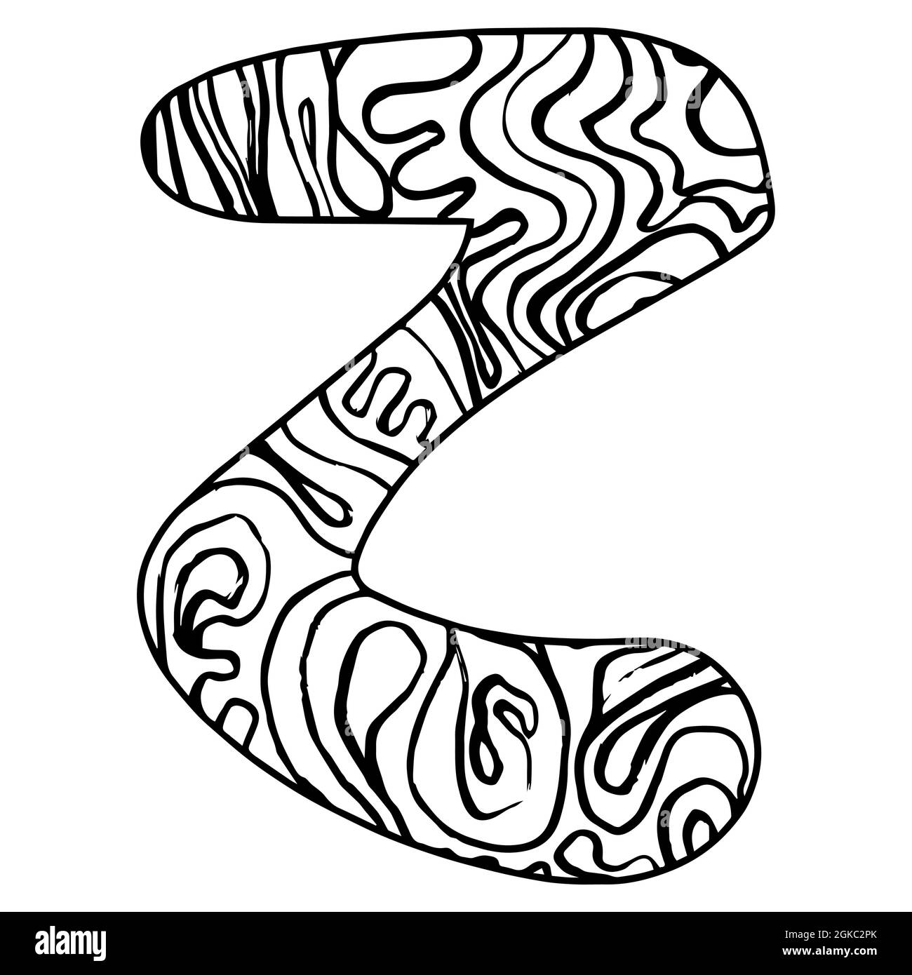Zentangle stylized alphabet letter Z. Black white hand drawn doodle