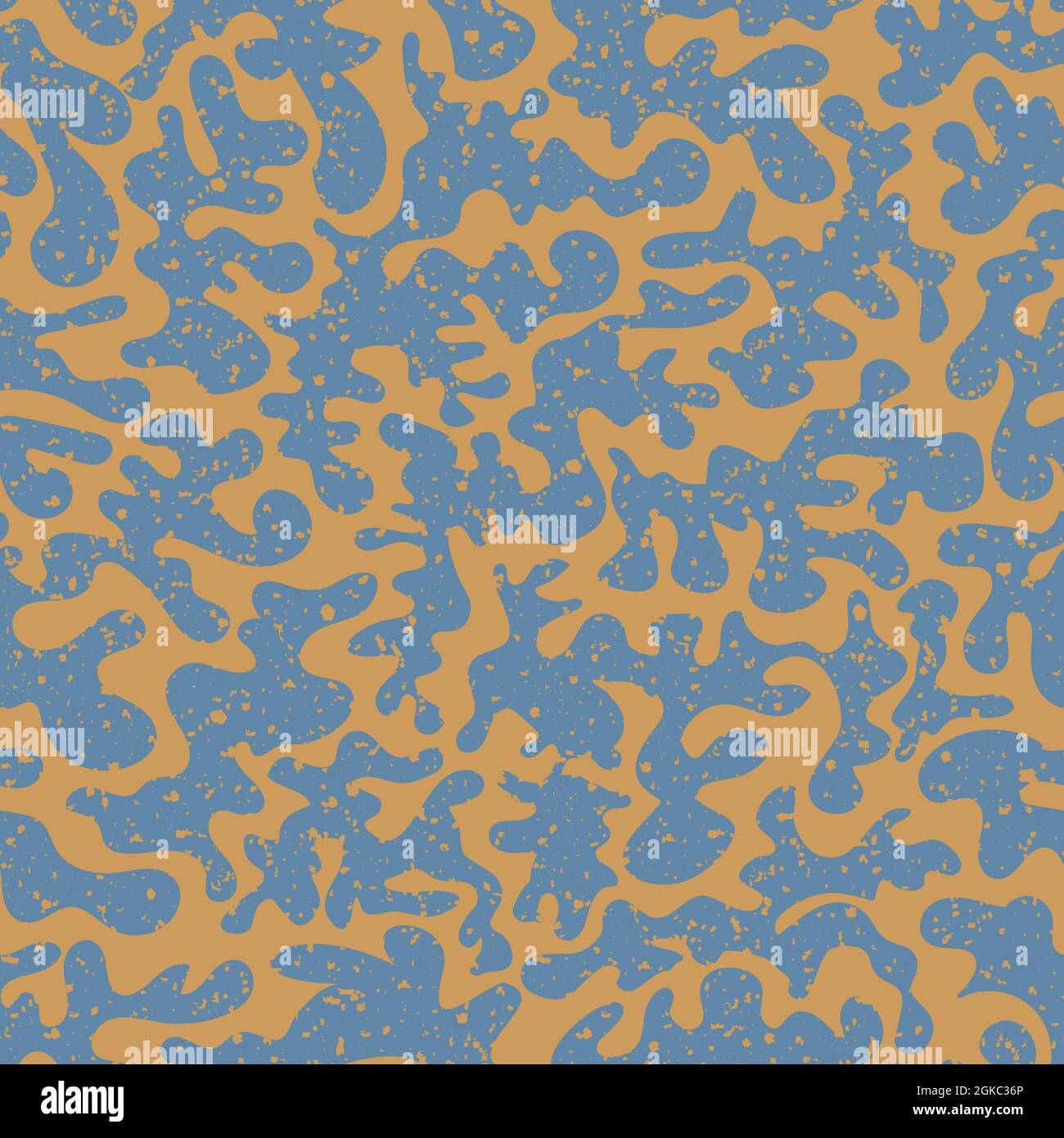 Vermicular vector seamless pattern background. Historical style backdrop in orange blue with abstract coral shapes and terrazzo blend. Rennaissance Stock Vector