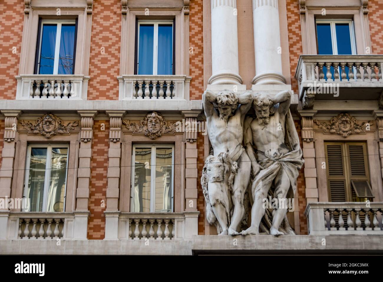Europe. Italy. Liguria. Italian Riviera. Genoa. Caryatids of a facade of a palace Stock Photo