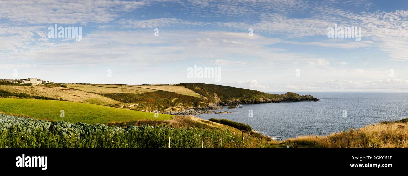 Idyllic panoramic view of Acton Castle and Cudden Point in Cornwall. Stock Photo
