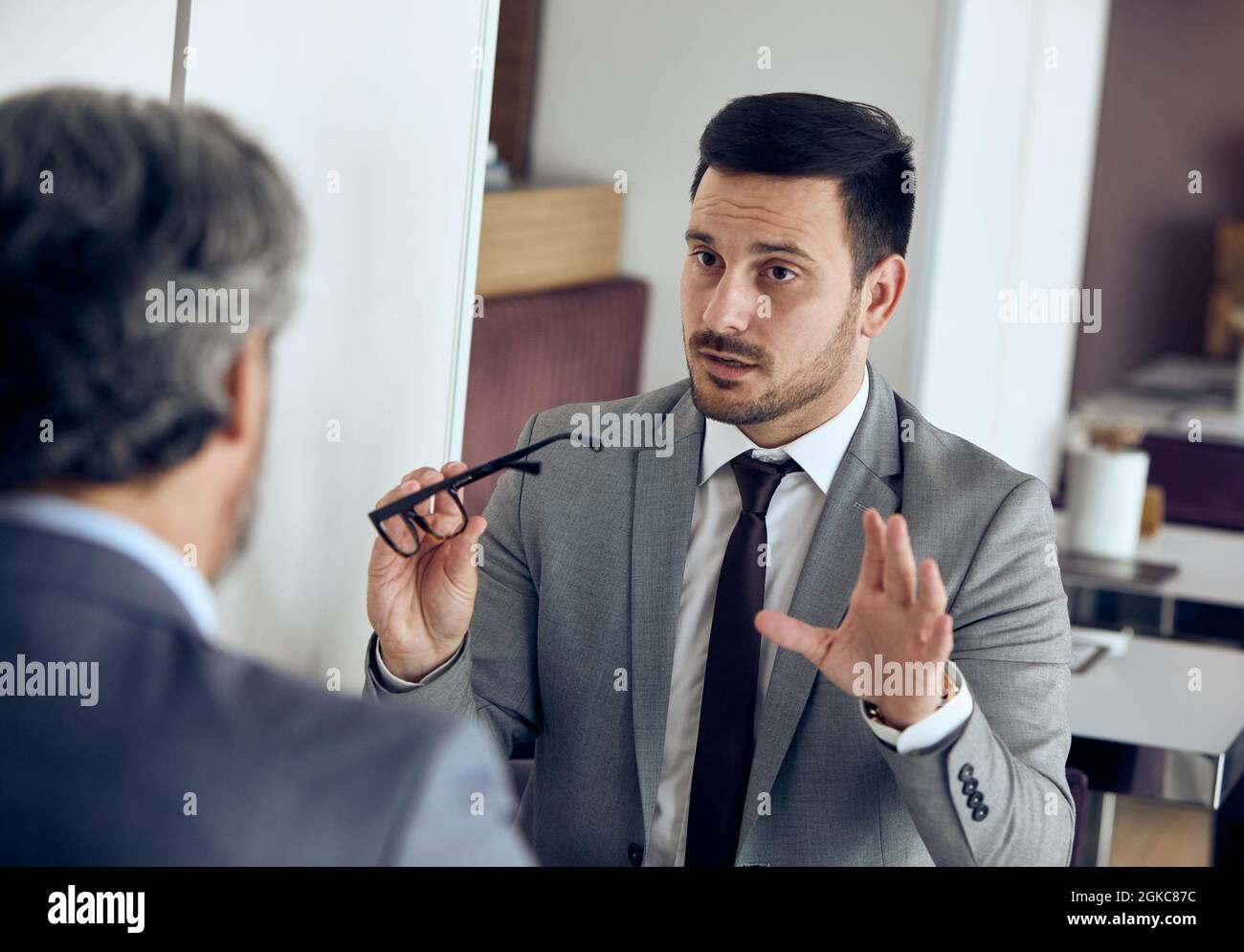 business man discussion portrait break communication Stock Photo