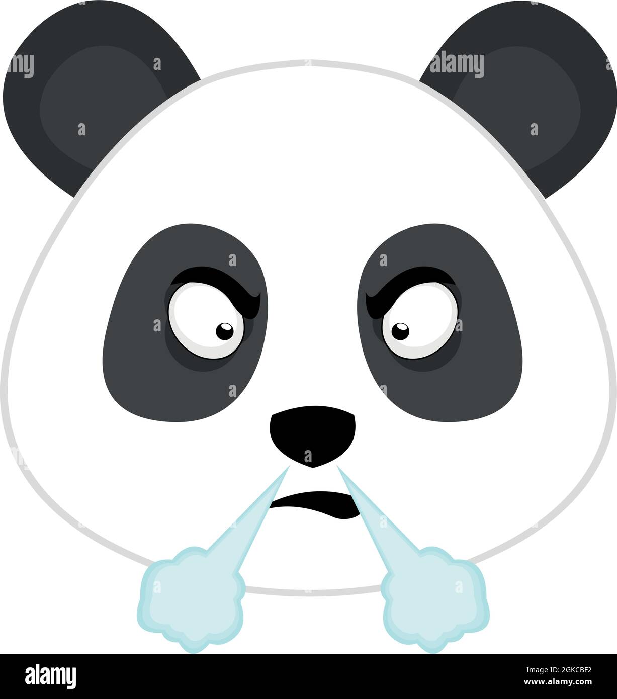 Vector emoticon illustration of a panda's face with an angry expression and fuming Stock Vector