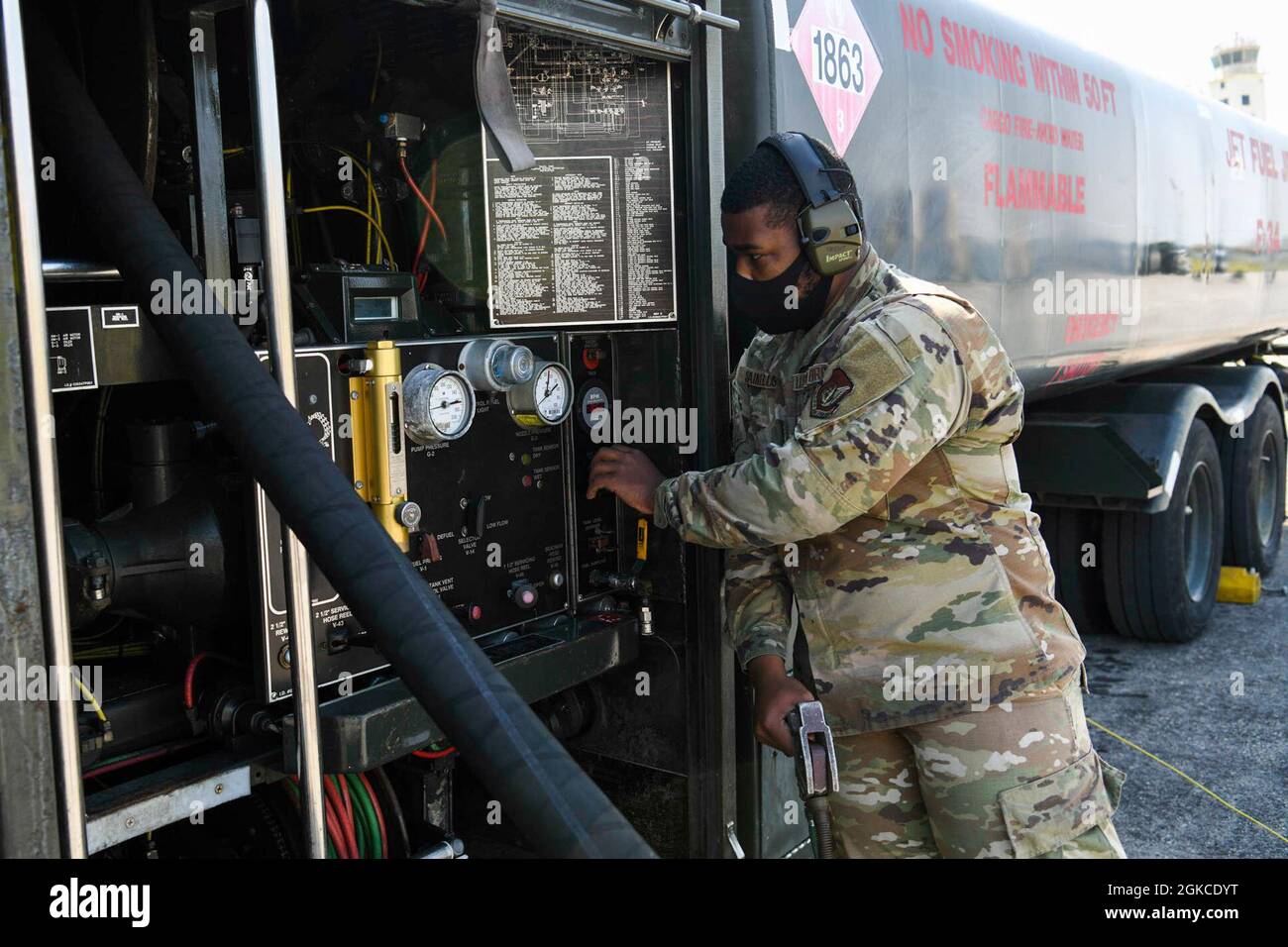 U.S Air Force Airman 1st Class Thom Saintelus, a fuels distribution