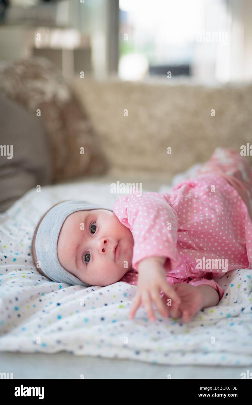 close-up portrait of a beautiful baby on bright background Stock Photo