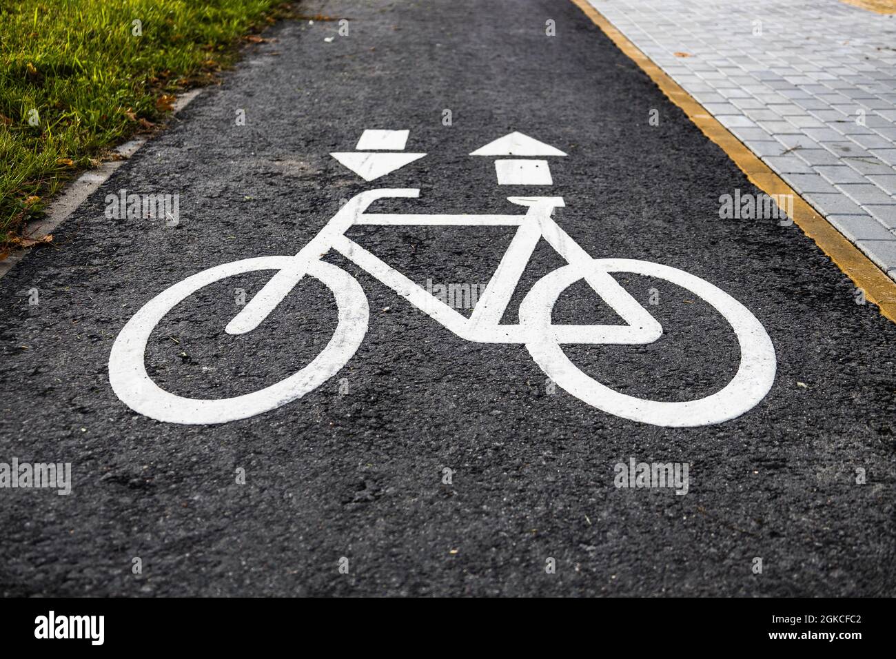 Sign of Bicycle Lanes or Bike Lanes or Cycle lanes in Public Park Stock