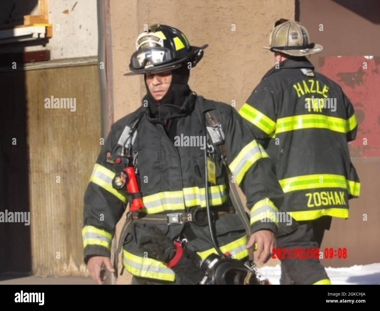 Warrant Officer Eric Martinez on-call with the Hazleton, PA fire department March 12, 2021. Stock Photo