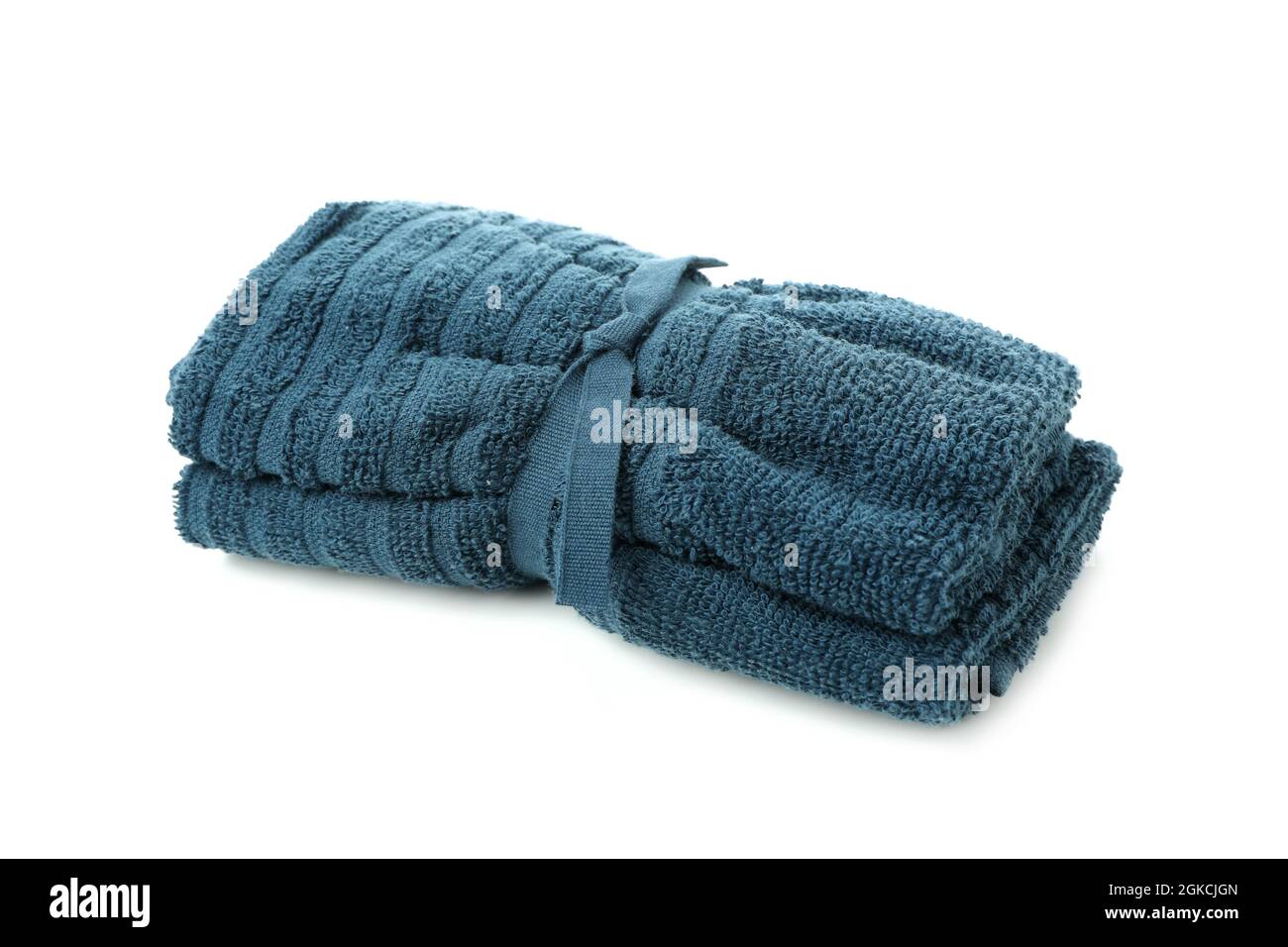 Fresh blue towel isolated on white background Stock Photo