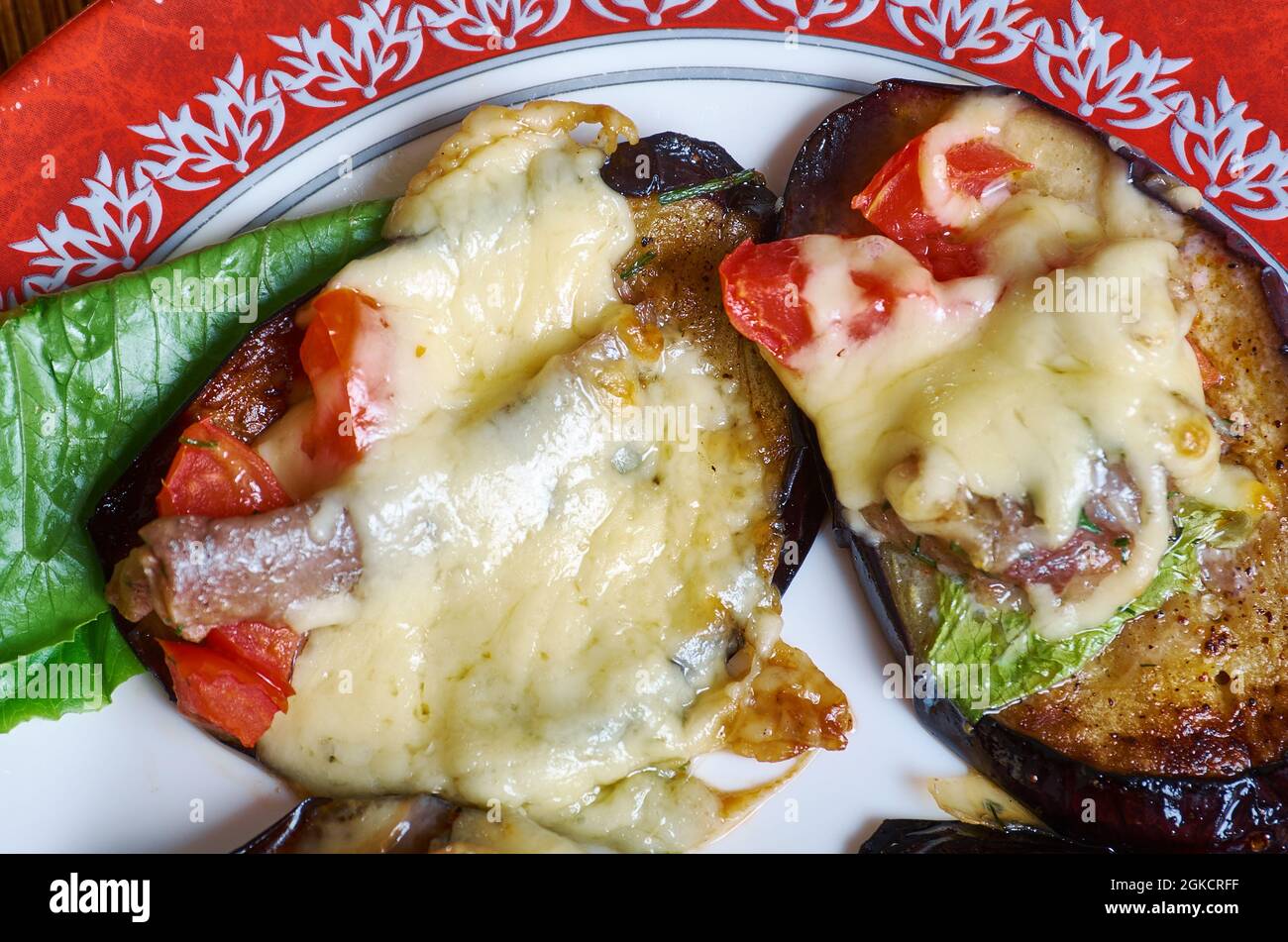 Melanzane al forno gratin Baked eggplant with chicken and cheese Stock