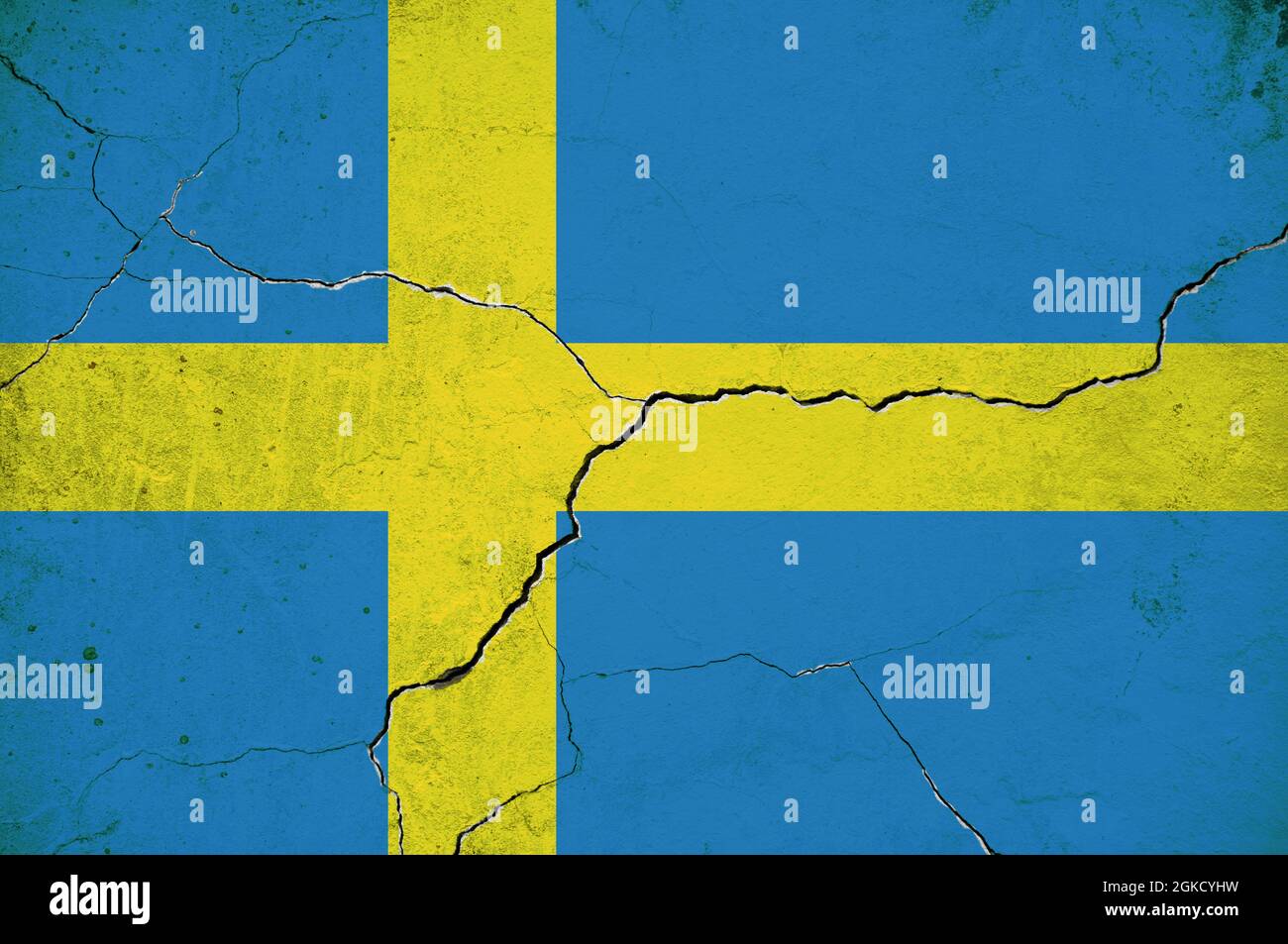 An image of the flag of Sweden on a wall with a crack Stock Photo - Alamy