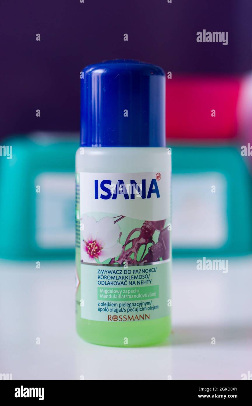 POZNAN, POLAND - Mar 18, 2018: A Rossmann Insana nail paint removing liquid  in a bottle Stock Photo - Alamy