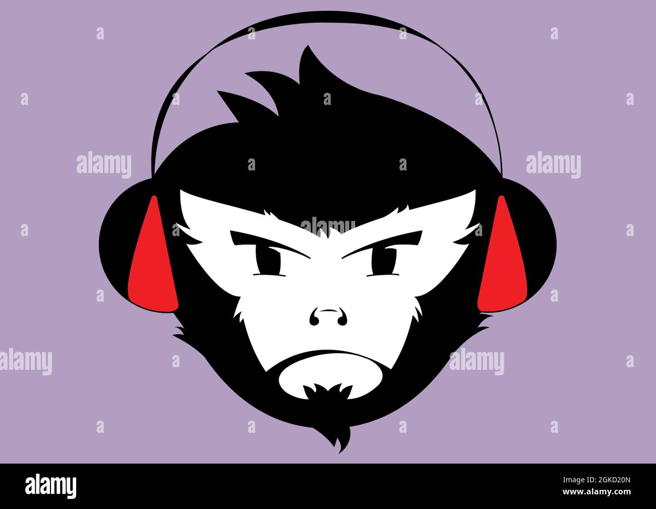Digitally generated image of monkey wearing headphones icon against purple background Stock Photo